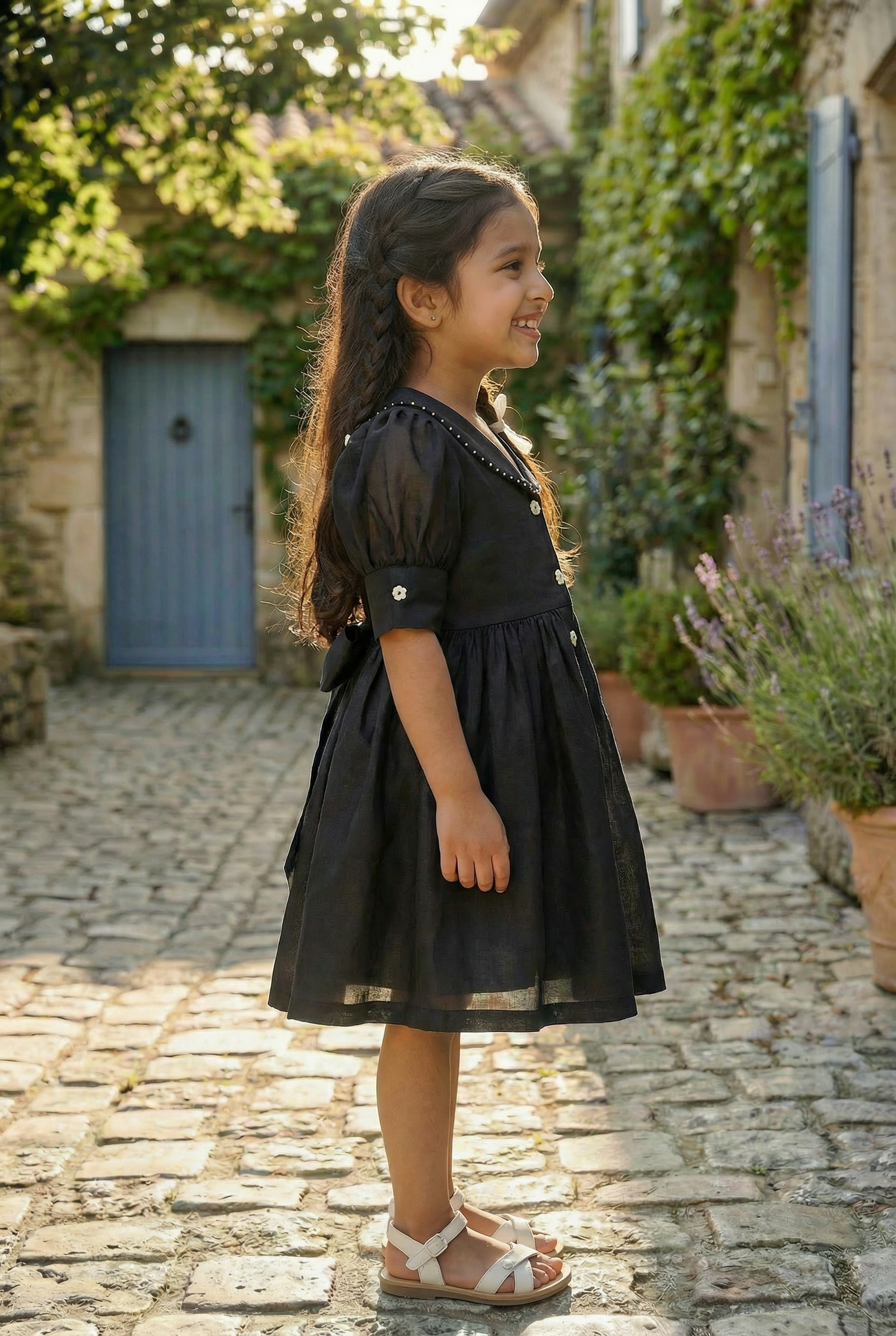 Pearl Edged Shirt Dress- Black