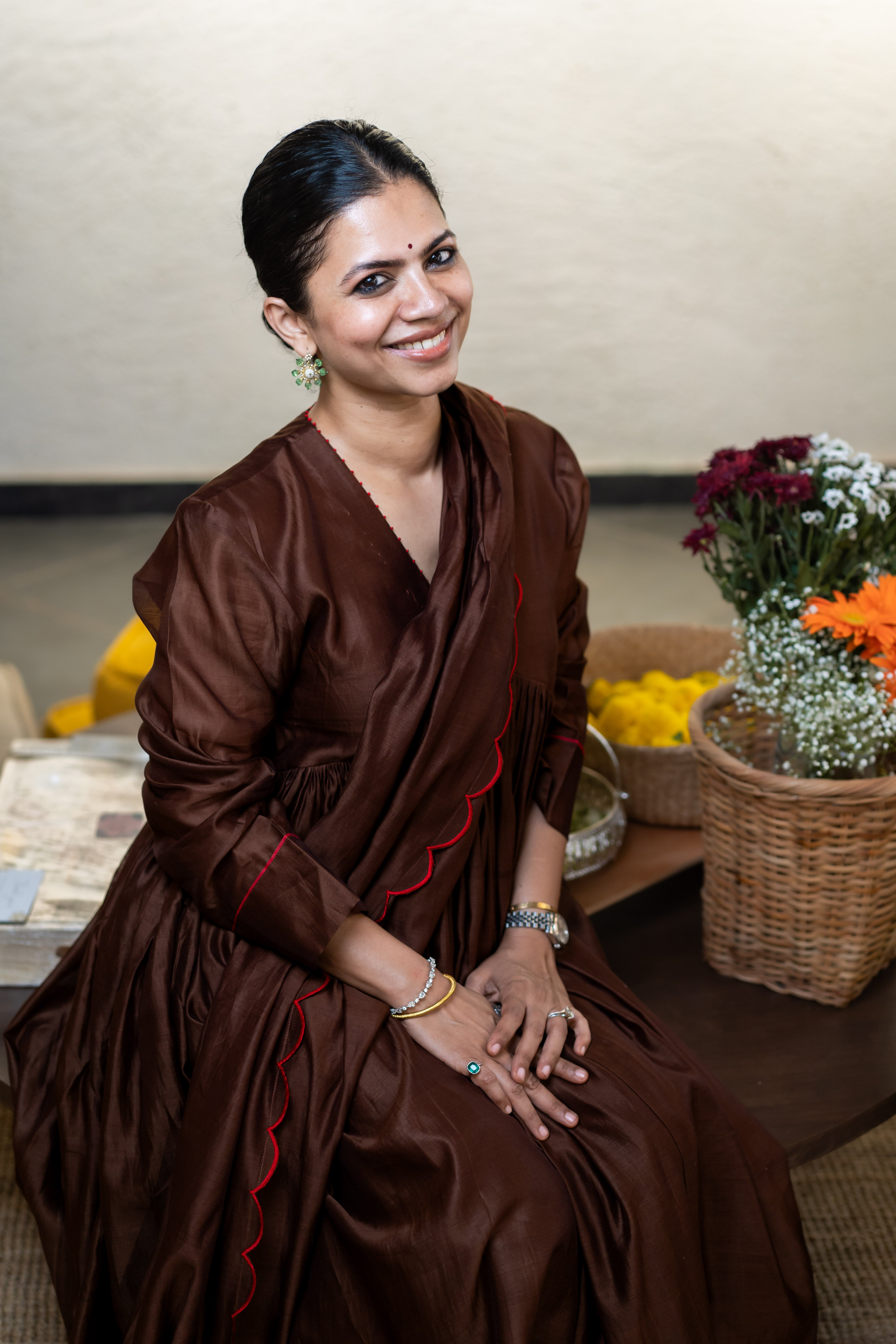 Gherewala Kurta Set- Brown Garnet