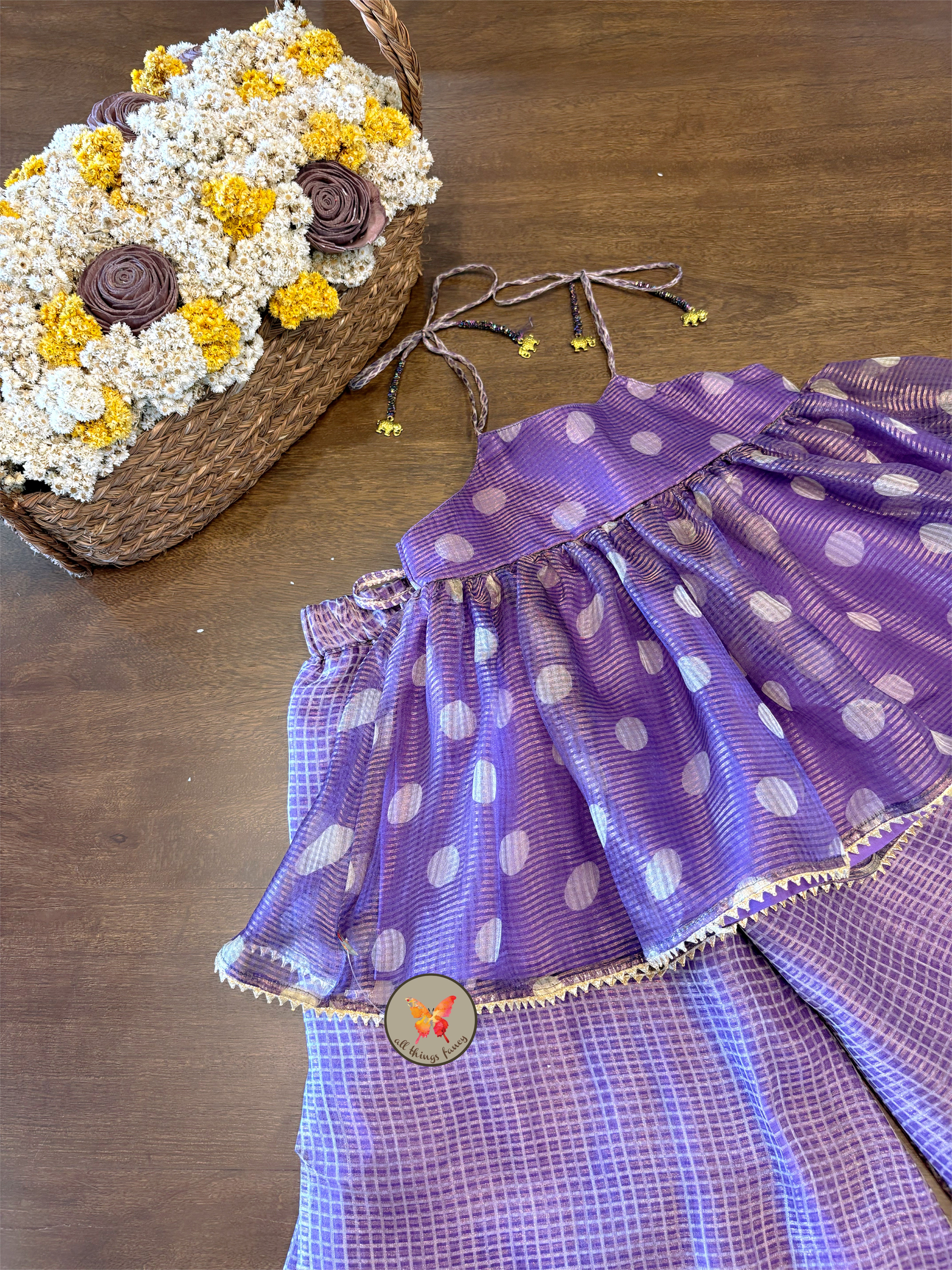 Festive Polka & Checks set- purple