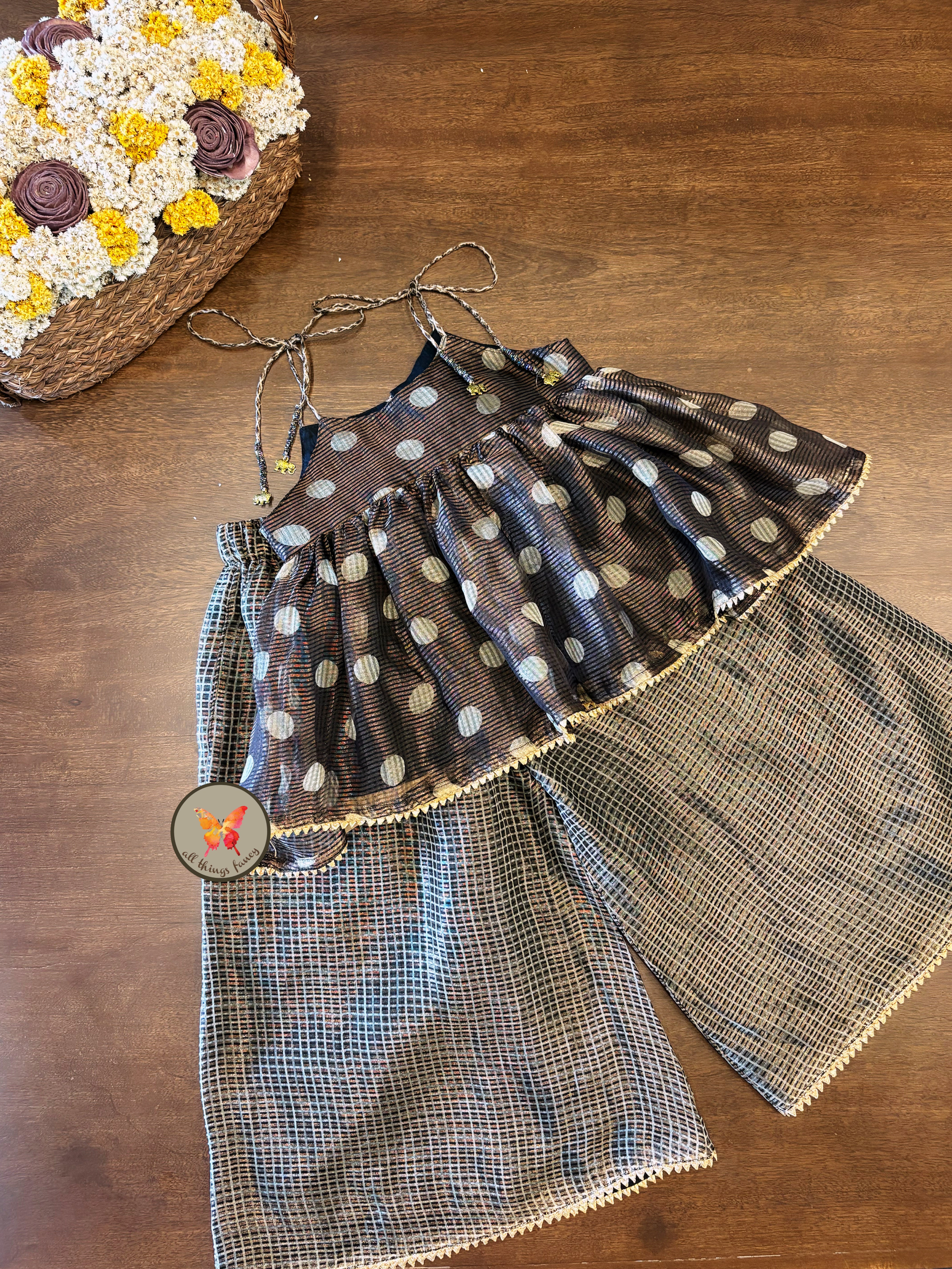 Festive Polka & Checks set- Charcoal
