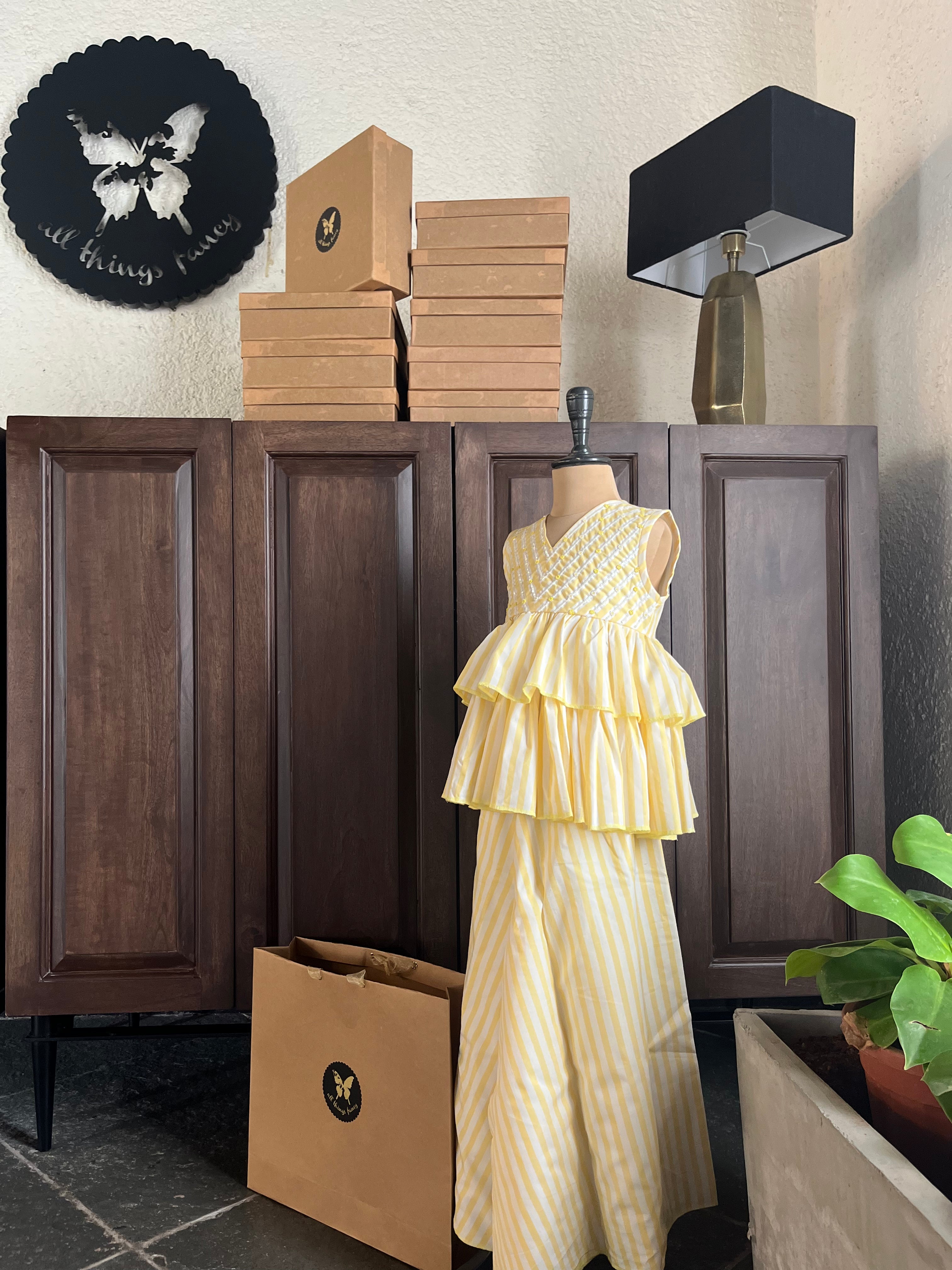 Striped Sharara Set - Yellow