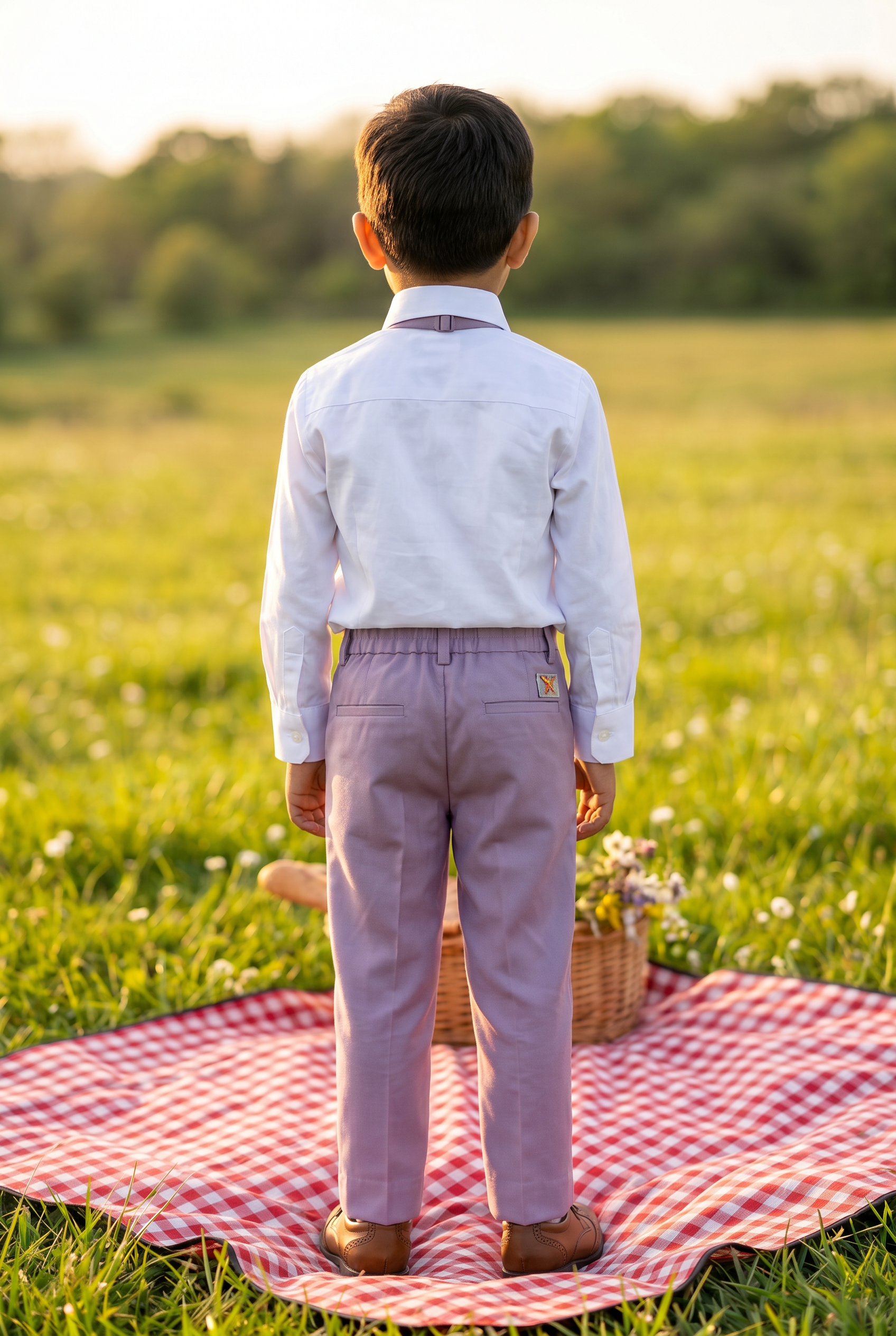 Handsmocked Shirt- Lavender Pants Set