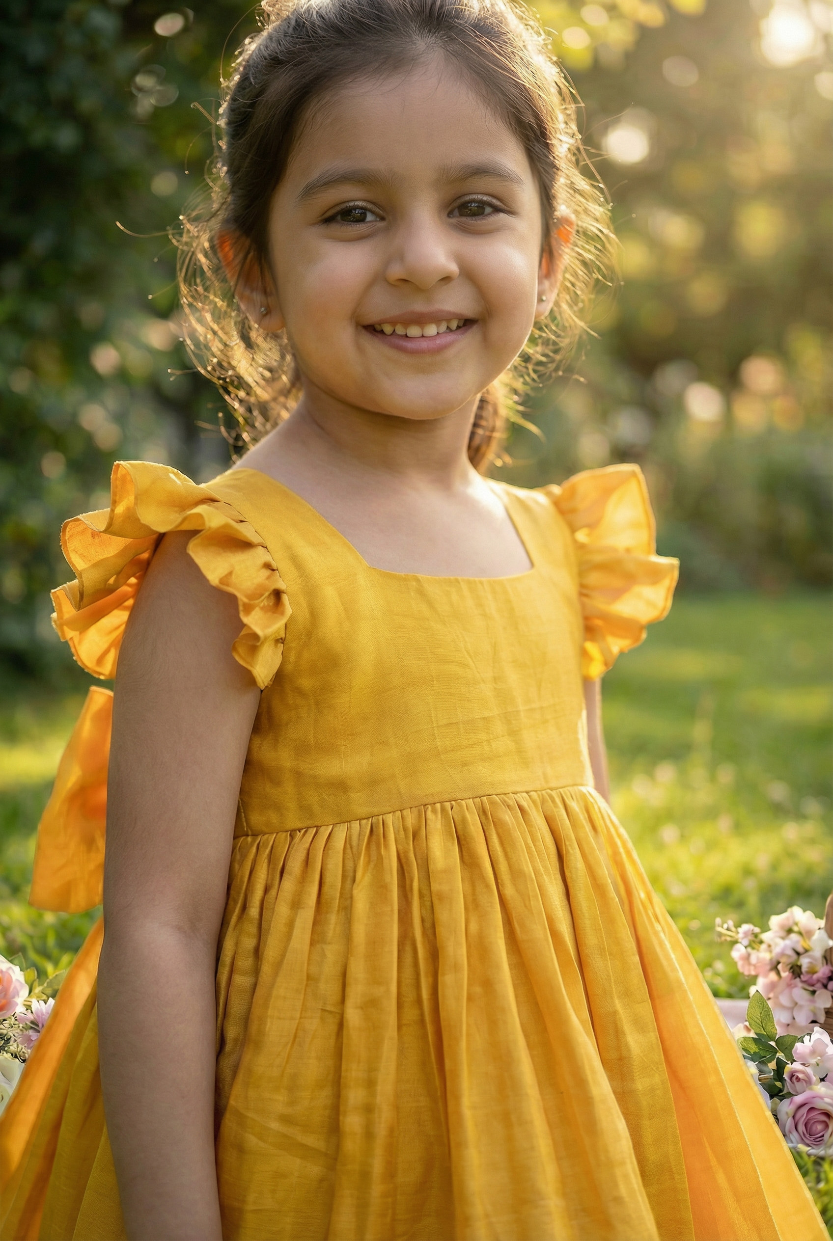 Bunny Tie Scallop Dress- Marigold