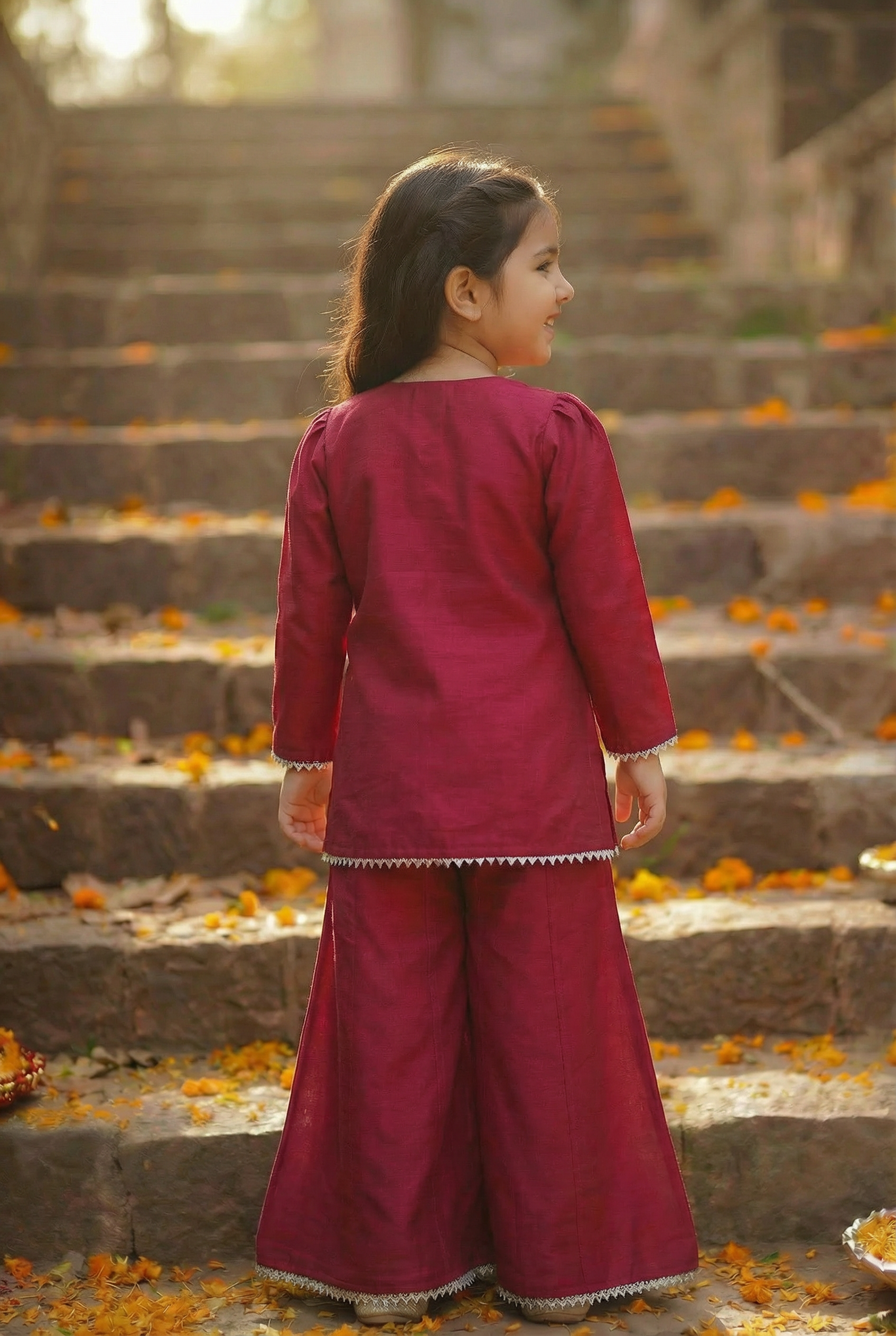 Sunehera Phool Sharara Set- Ruby Red