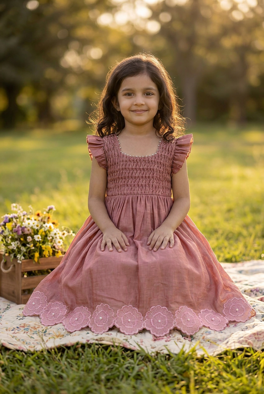 Floral Honeycomb dress old rose