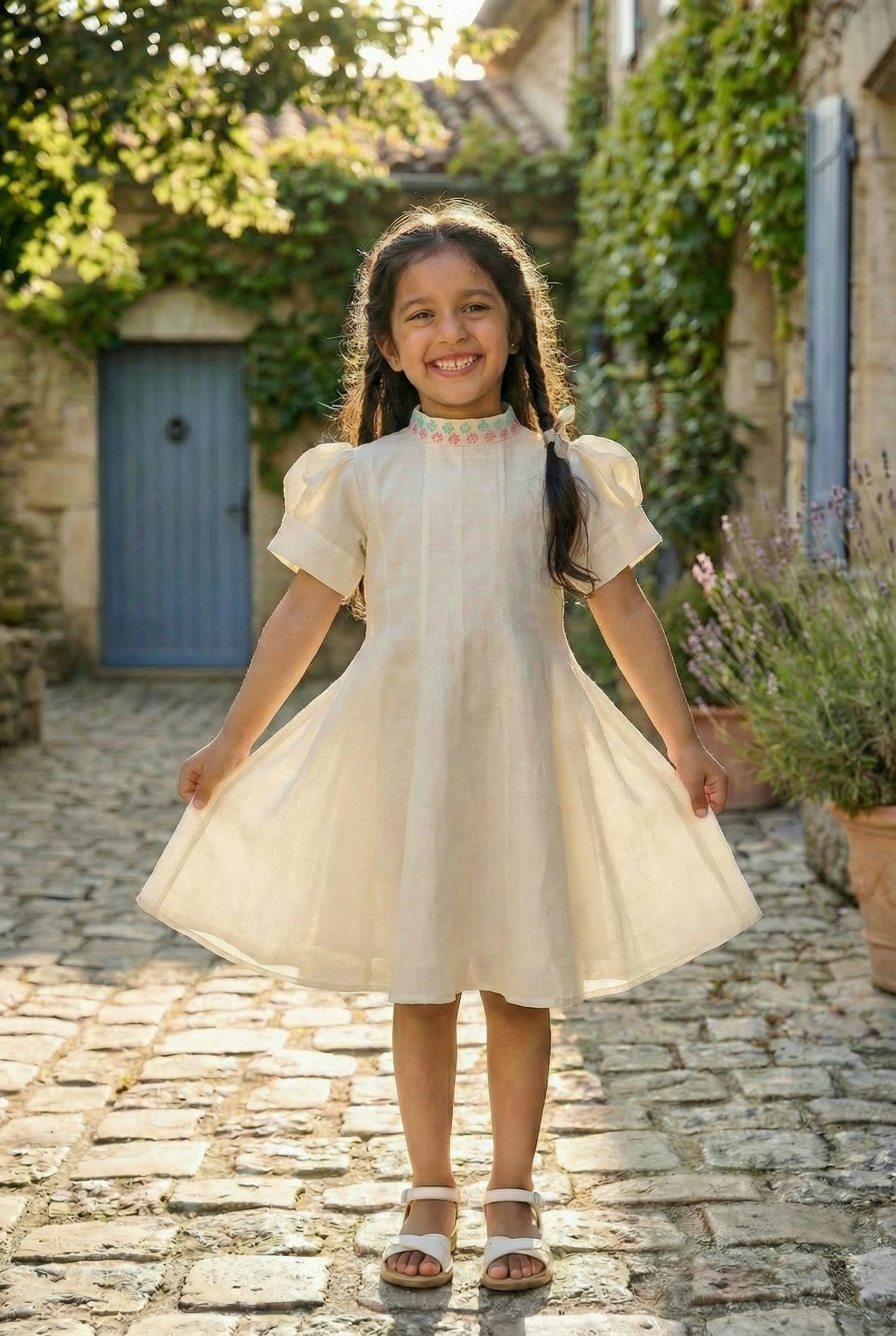 Indian Frenchknot Dress- Ivory