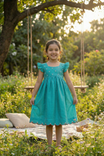 Load image into Gallery viewer, Bunny Tie Scallop Dress- teal
