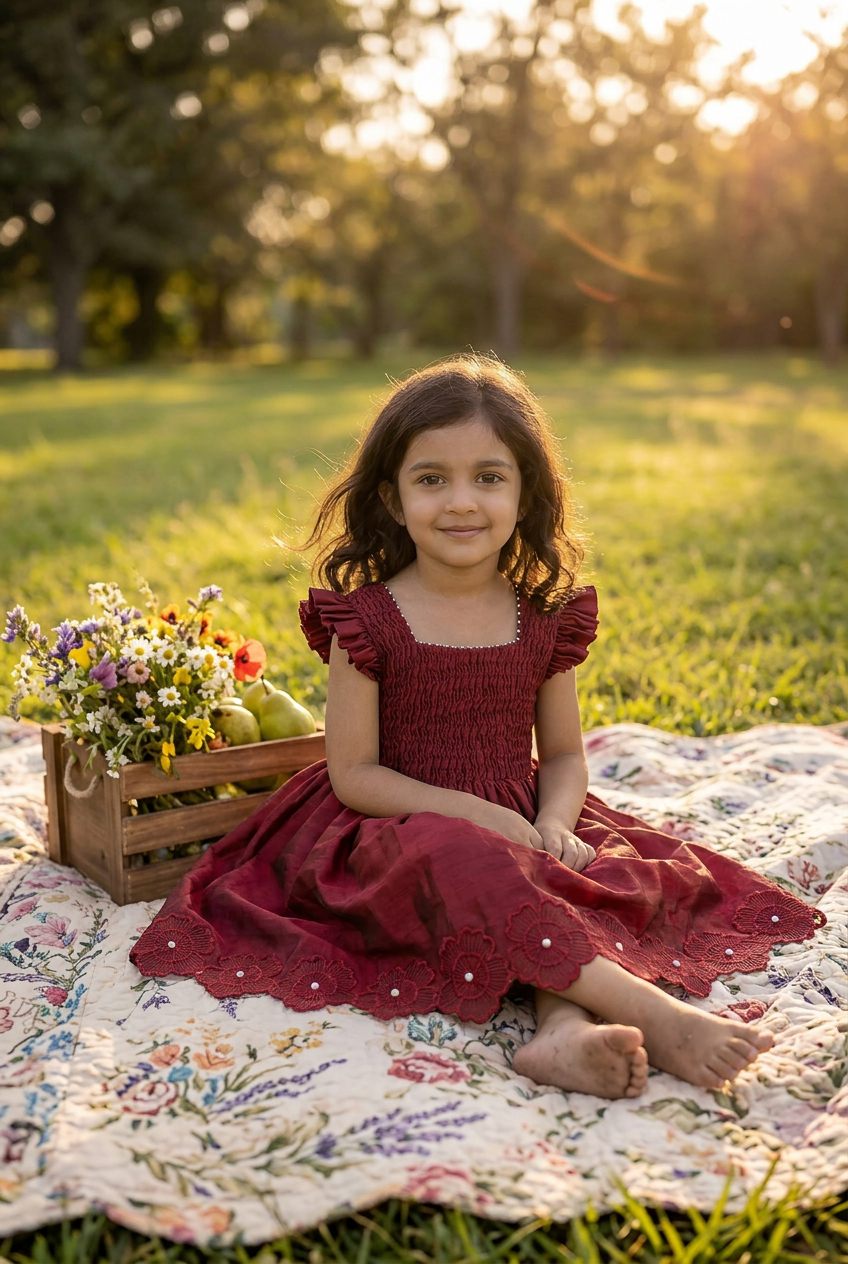 Floral Honeycomb dress maroon