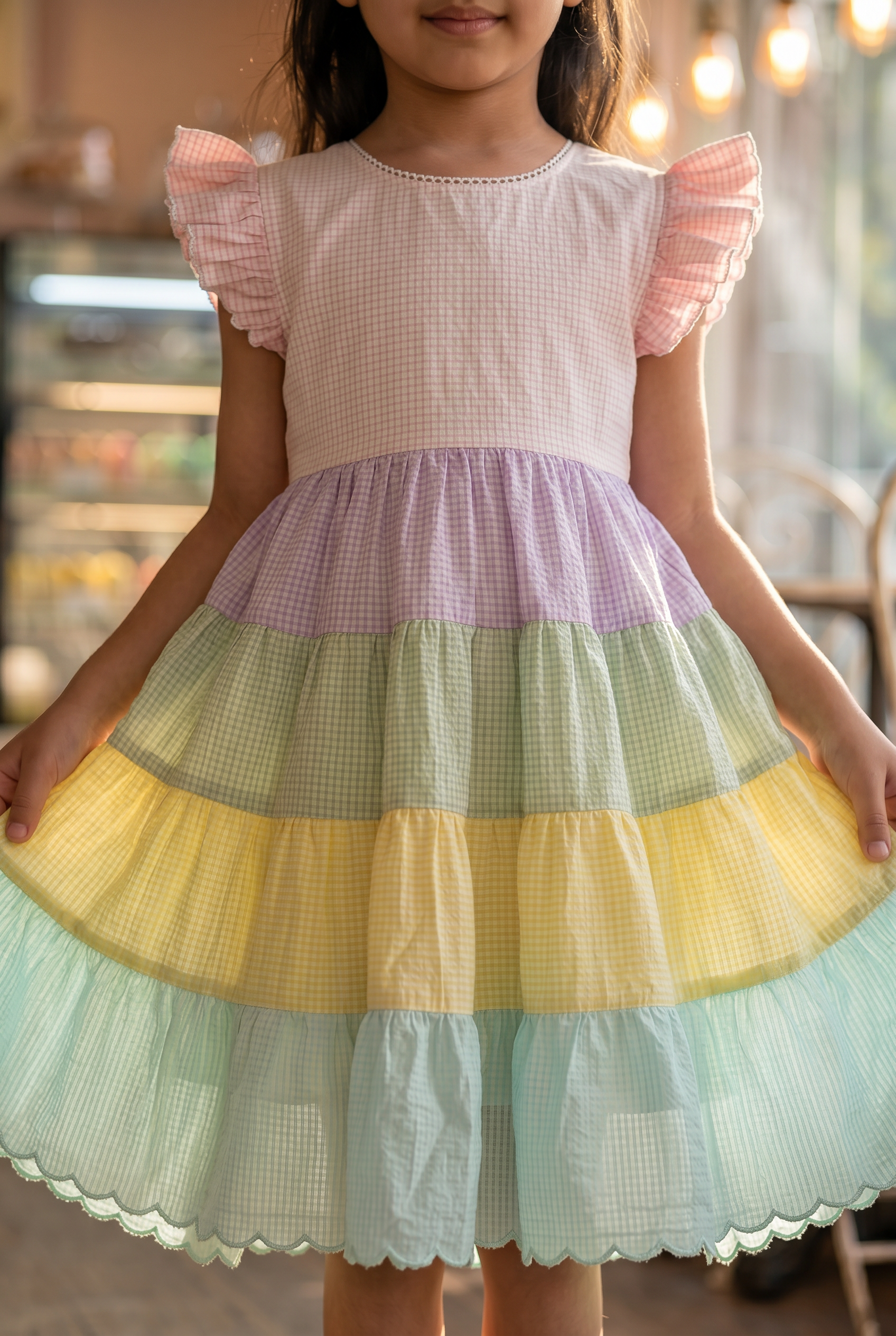 Multi checks tiered dress