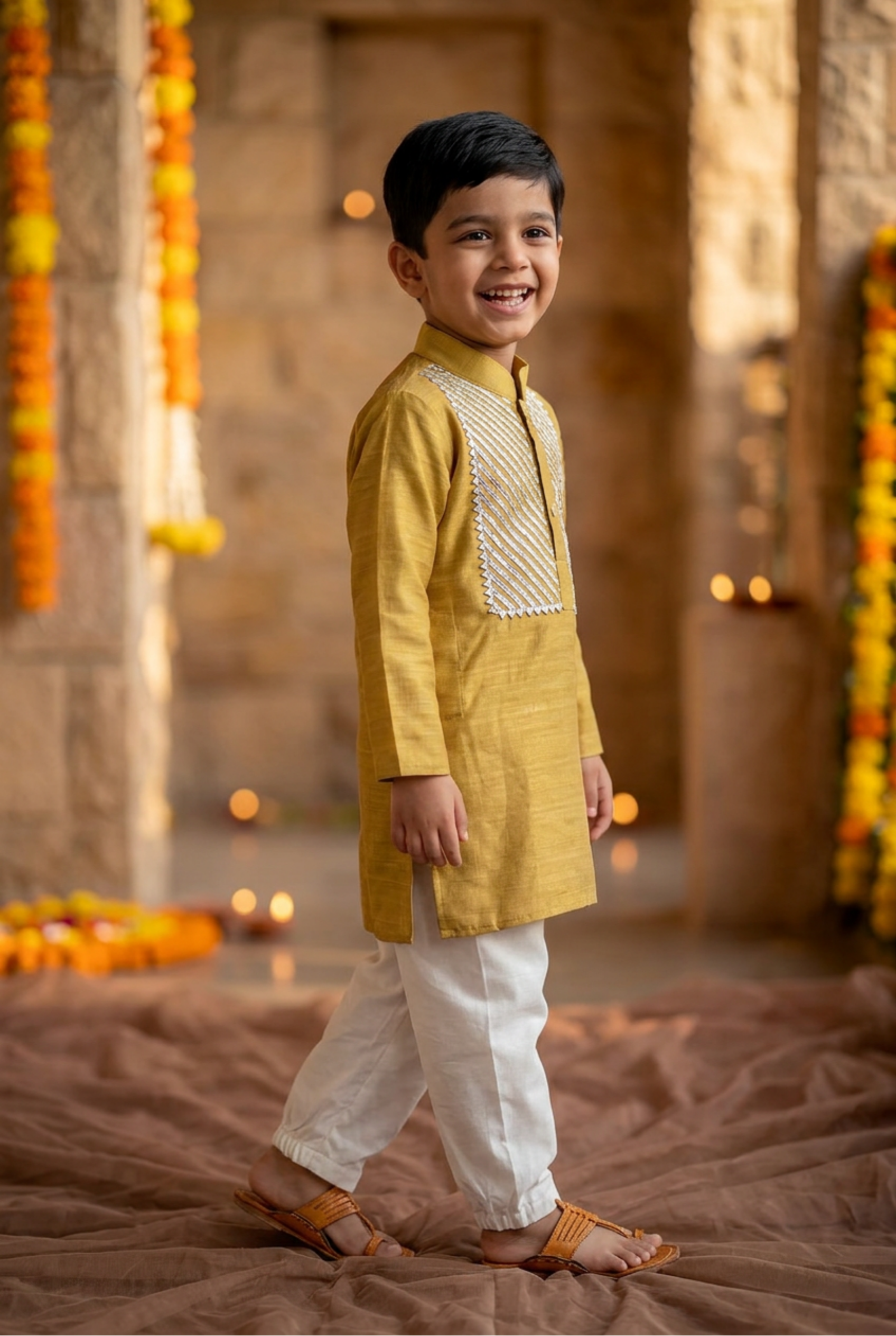 Gota Kurta Pyjama Set- Yellow