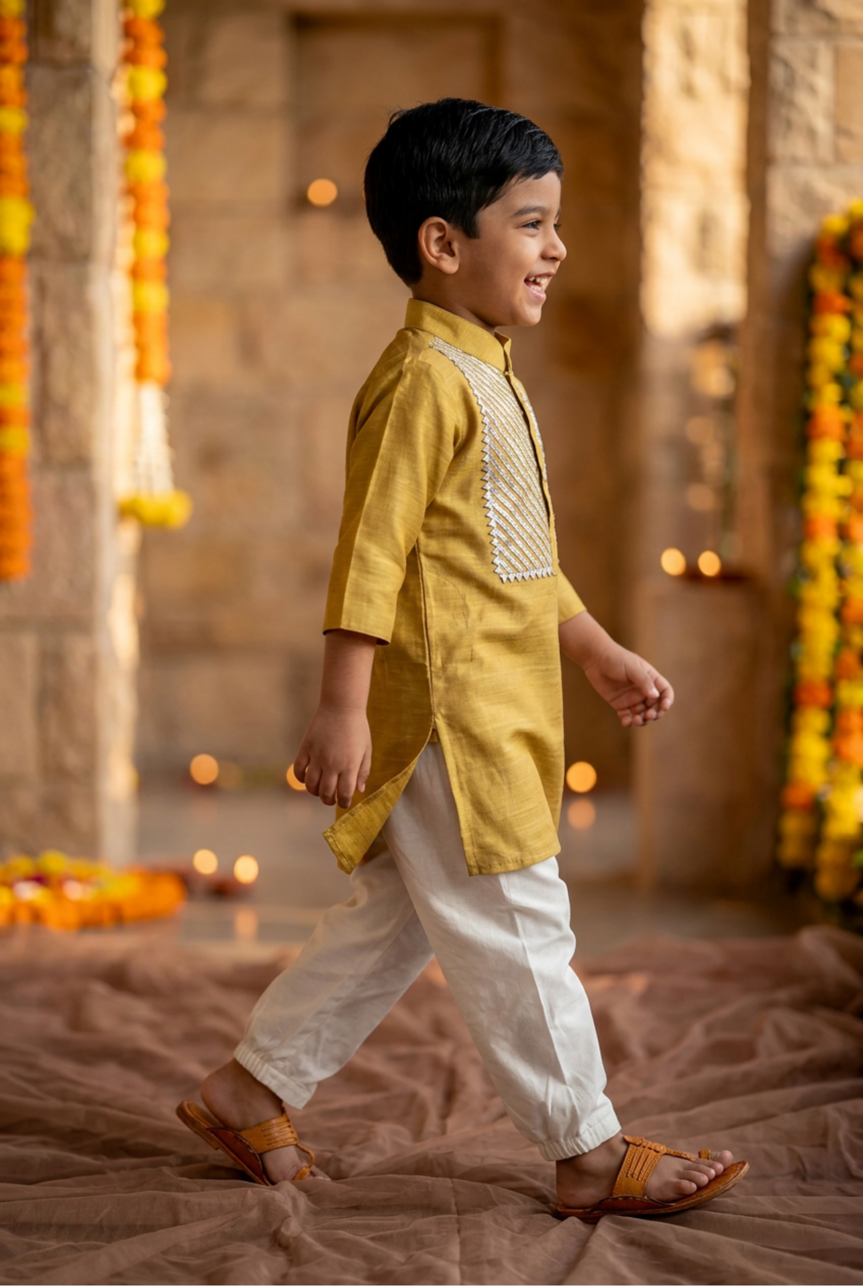 Gota Kurta Pyjama Set- Yellow