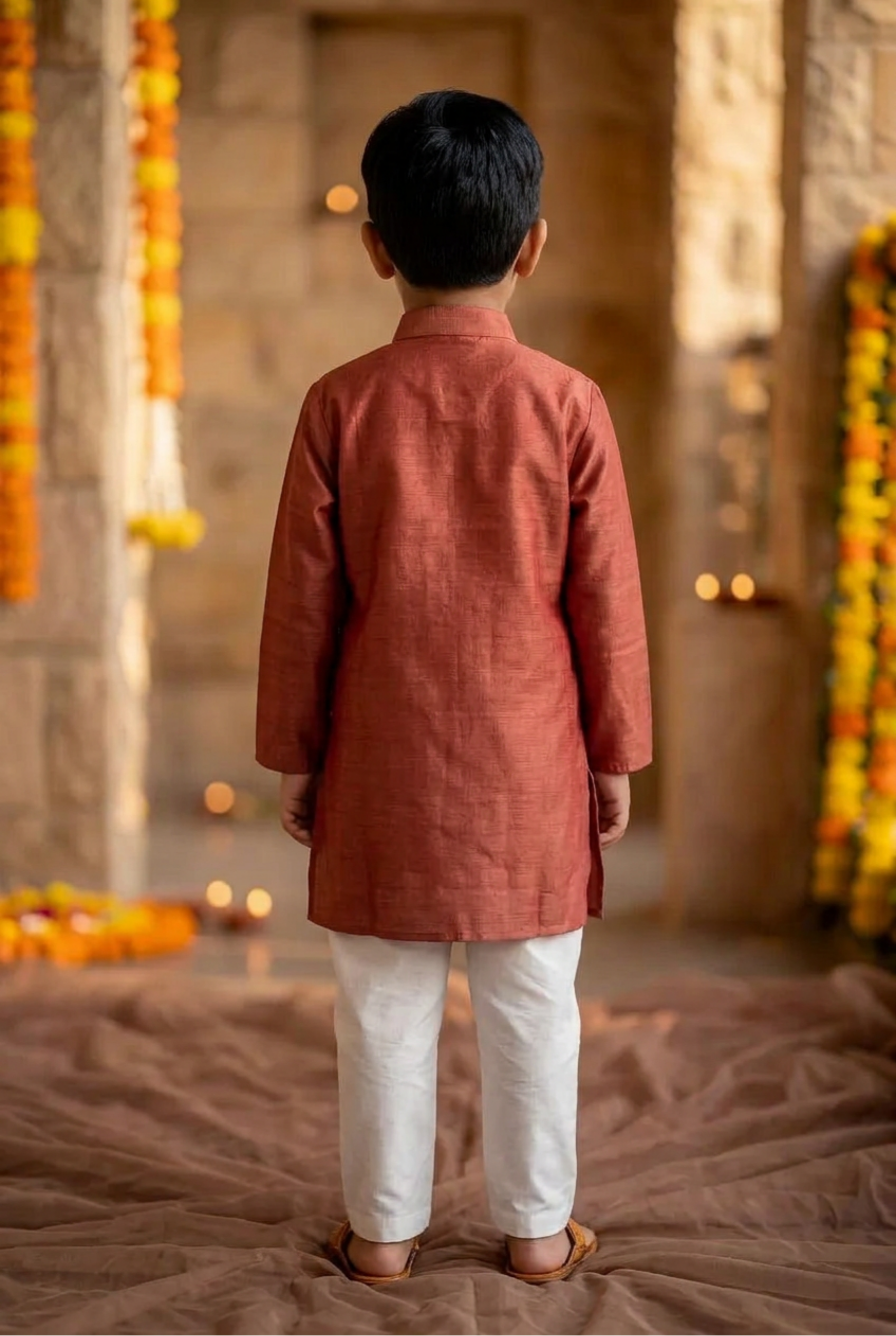 Honeycomb kurta set-Brick red