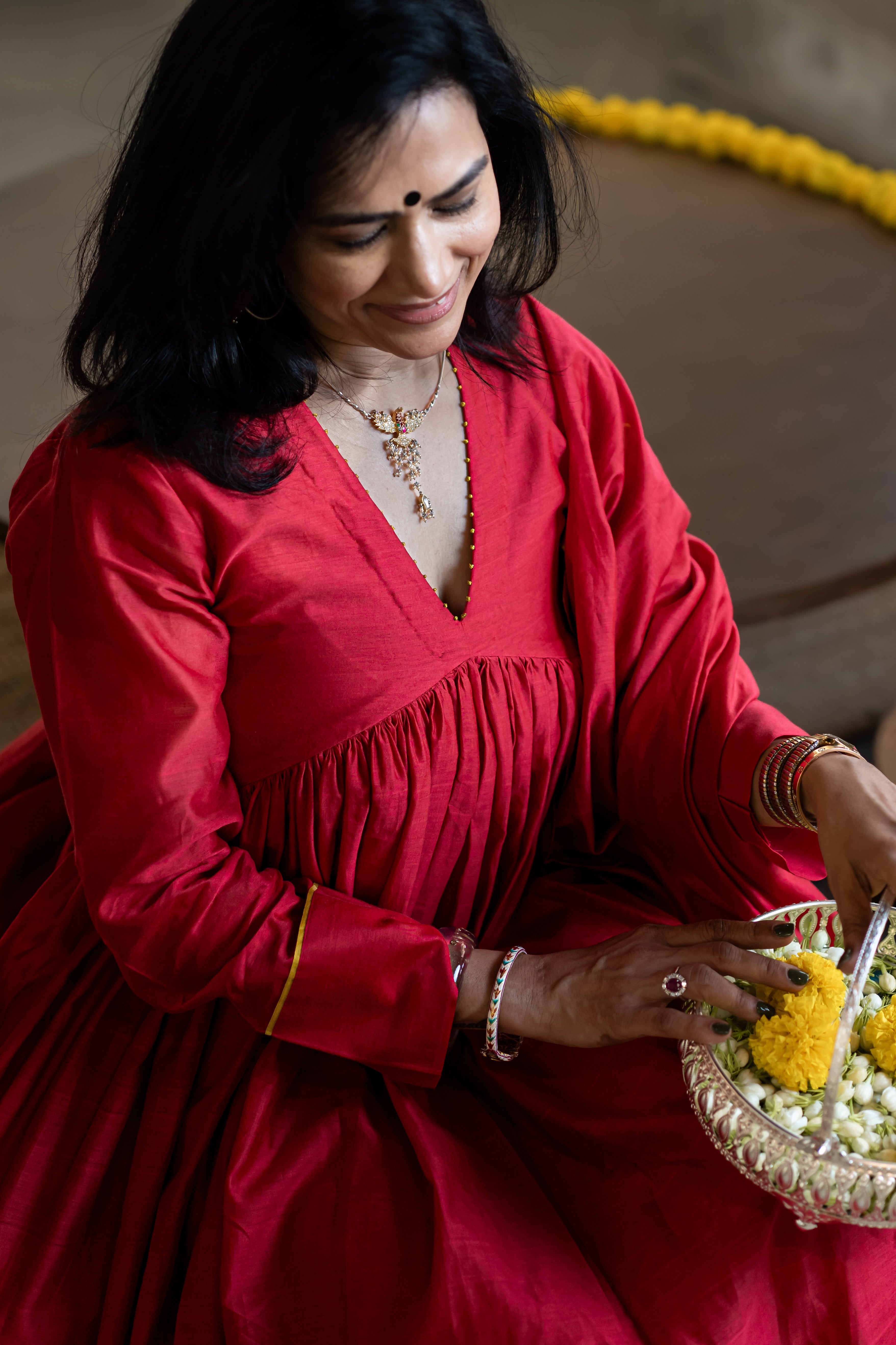 Gherewala Kurta Set- Ruby Red