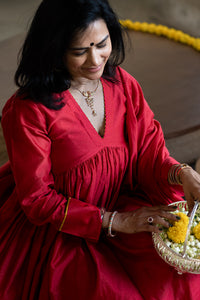 Gherewala Kurta Set- Ruby Red