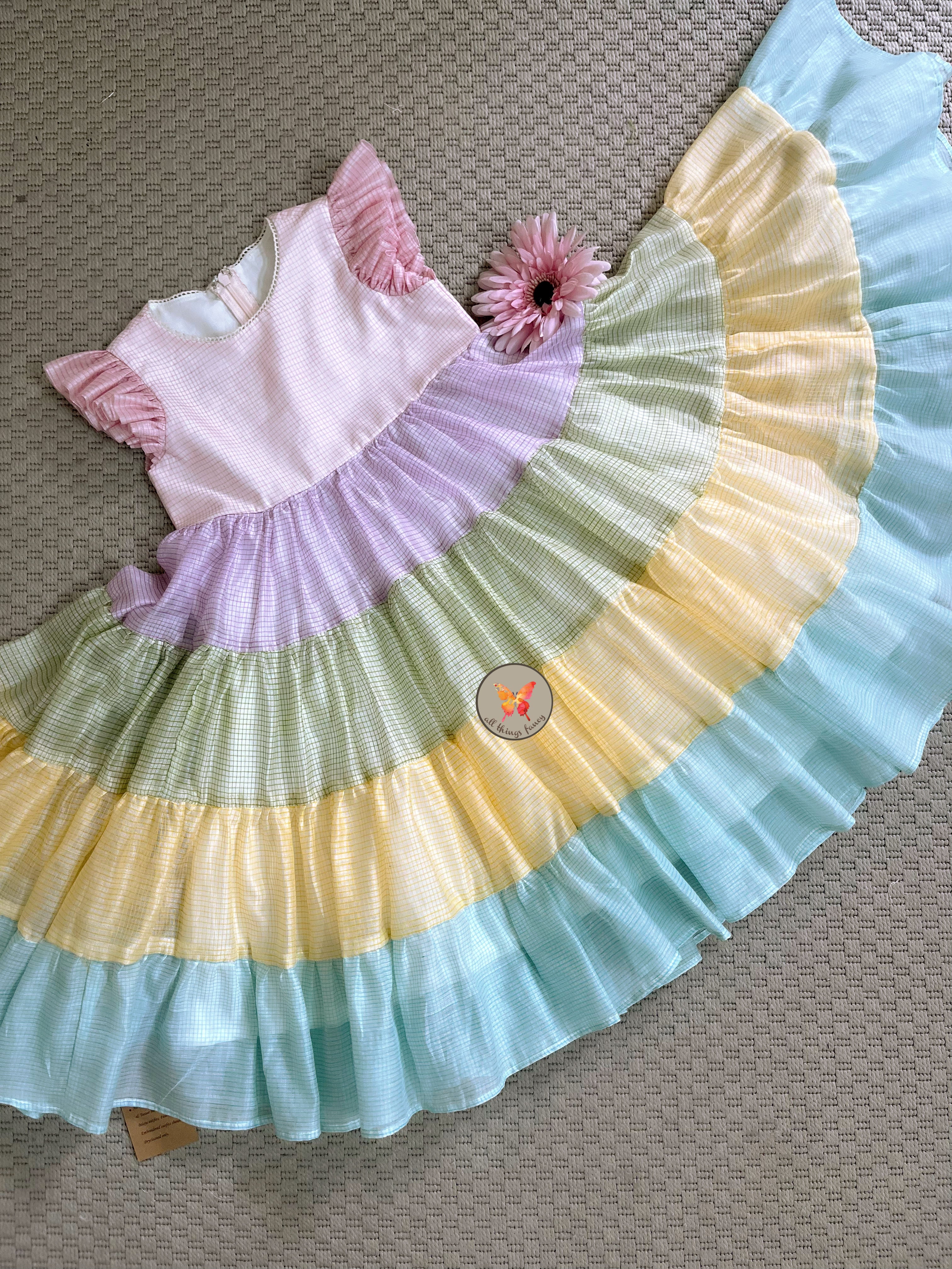 Multi checks tiered dress