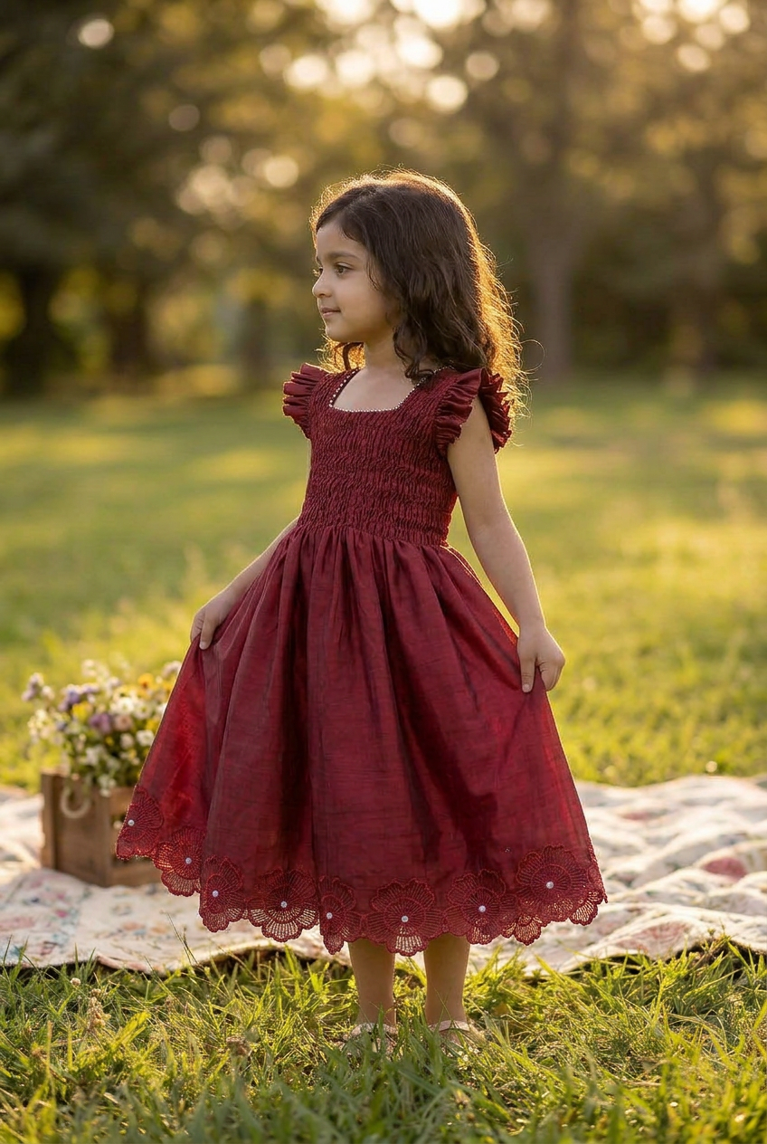 Floral Honeycomb dress maroon