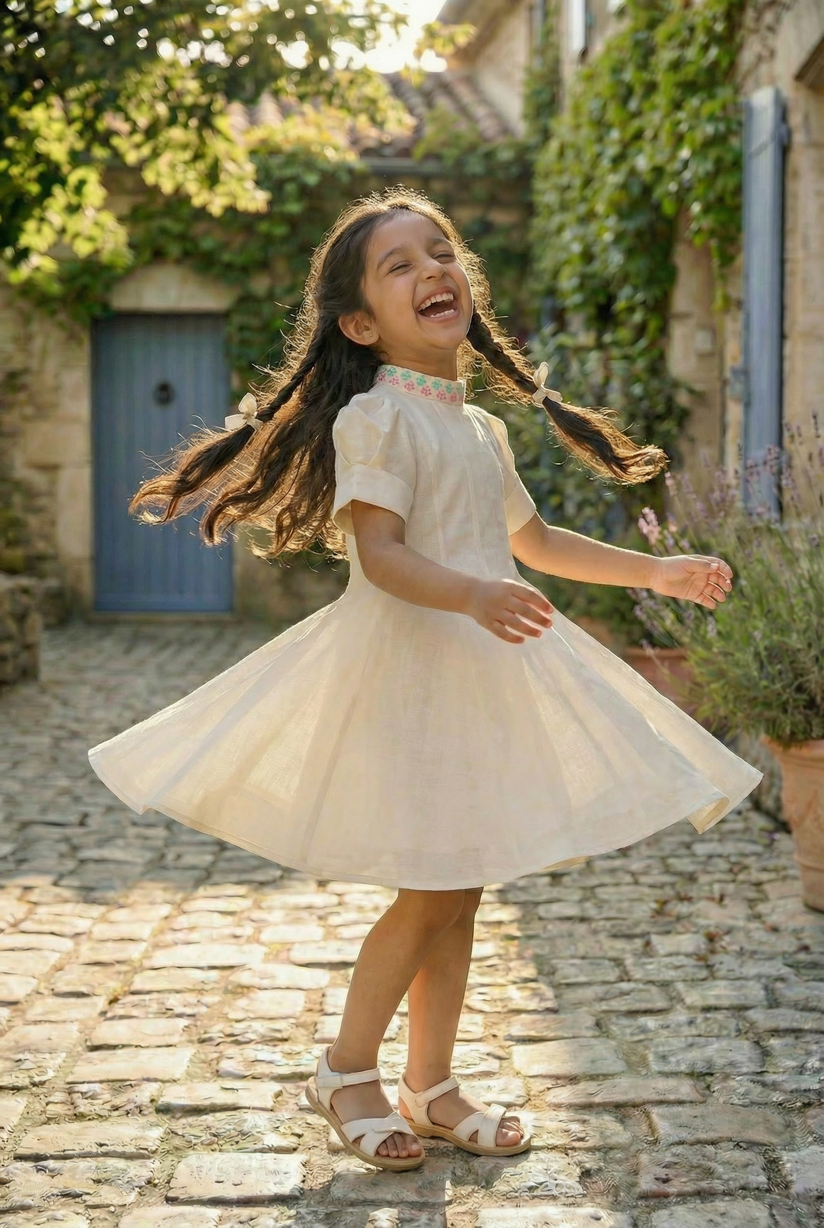 Indian Frenchknot Dress- Ivory
