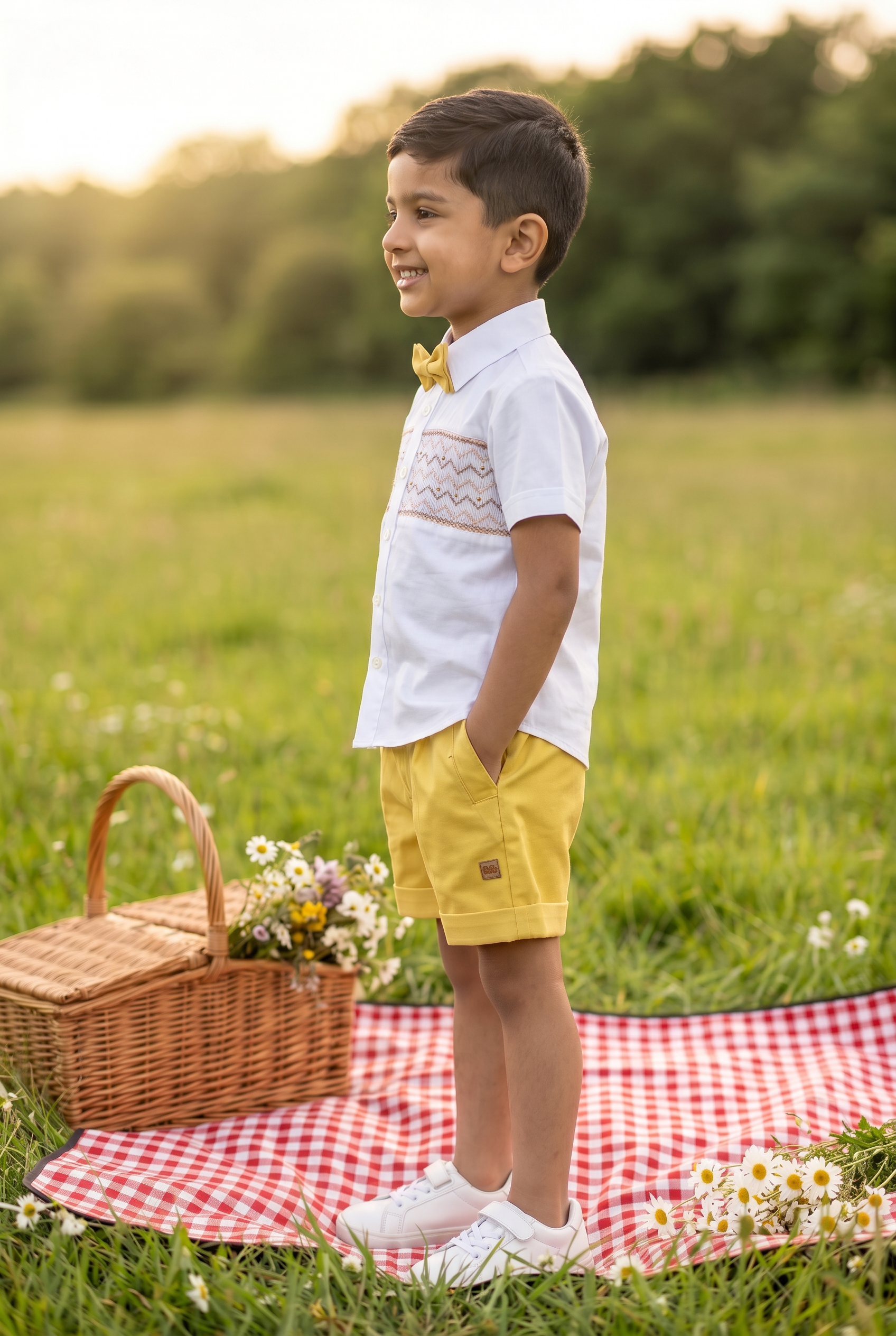 Handsmocked Shirt - Yellow Shorts