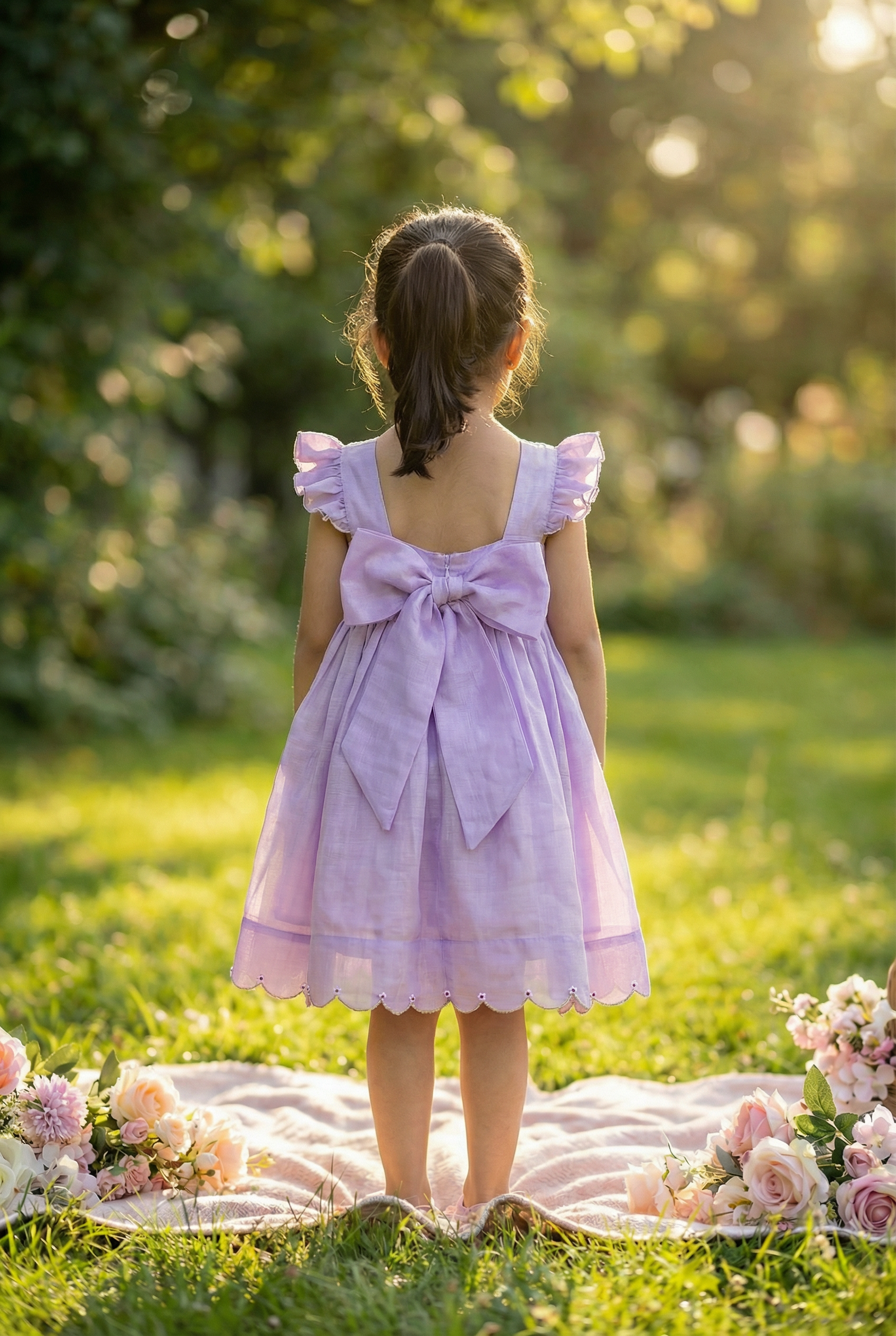 Bunny Tie Scallop Dress- Lavender