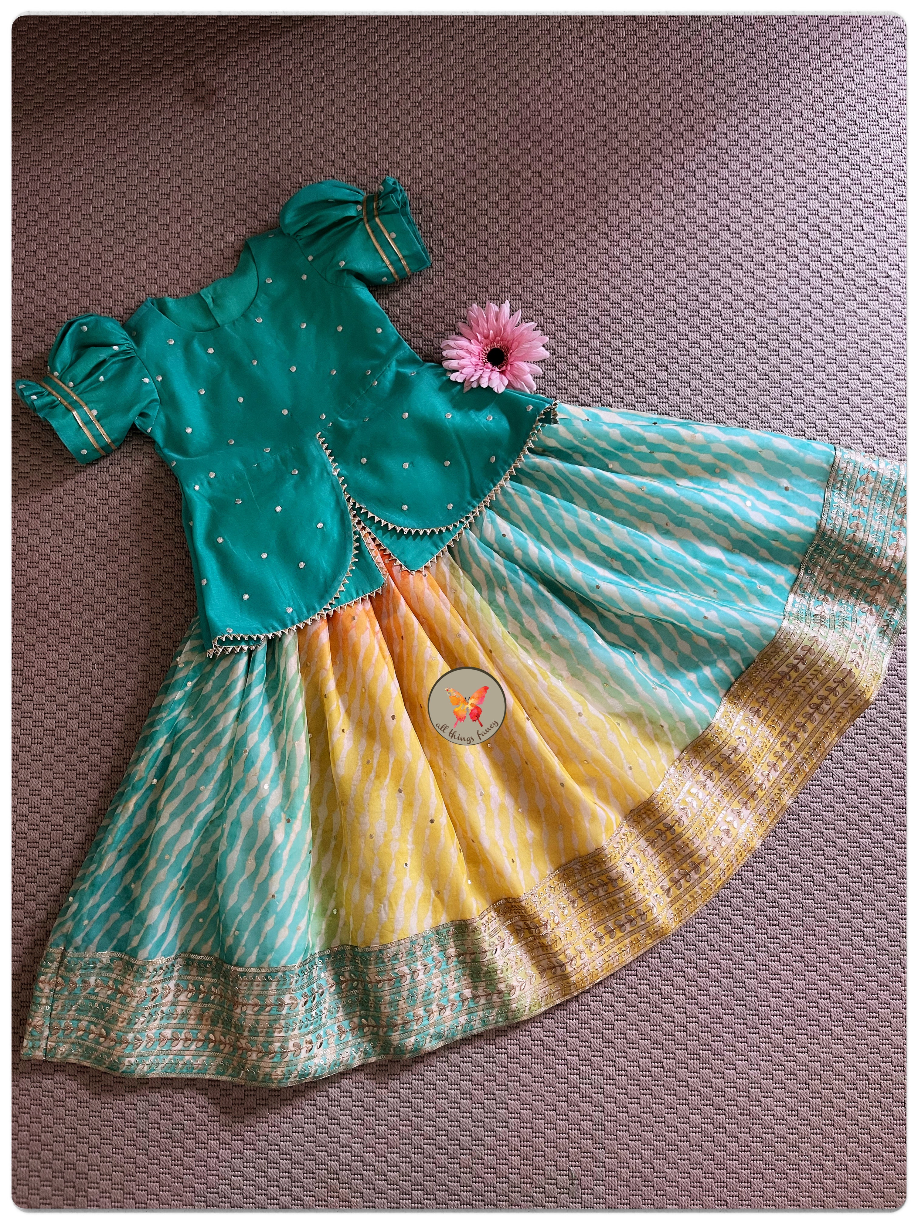 Teal Lehariya Lehenga set
