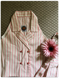 Striped Blazer-Skirt Cord Set/ pearl & pink
