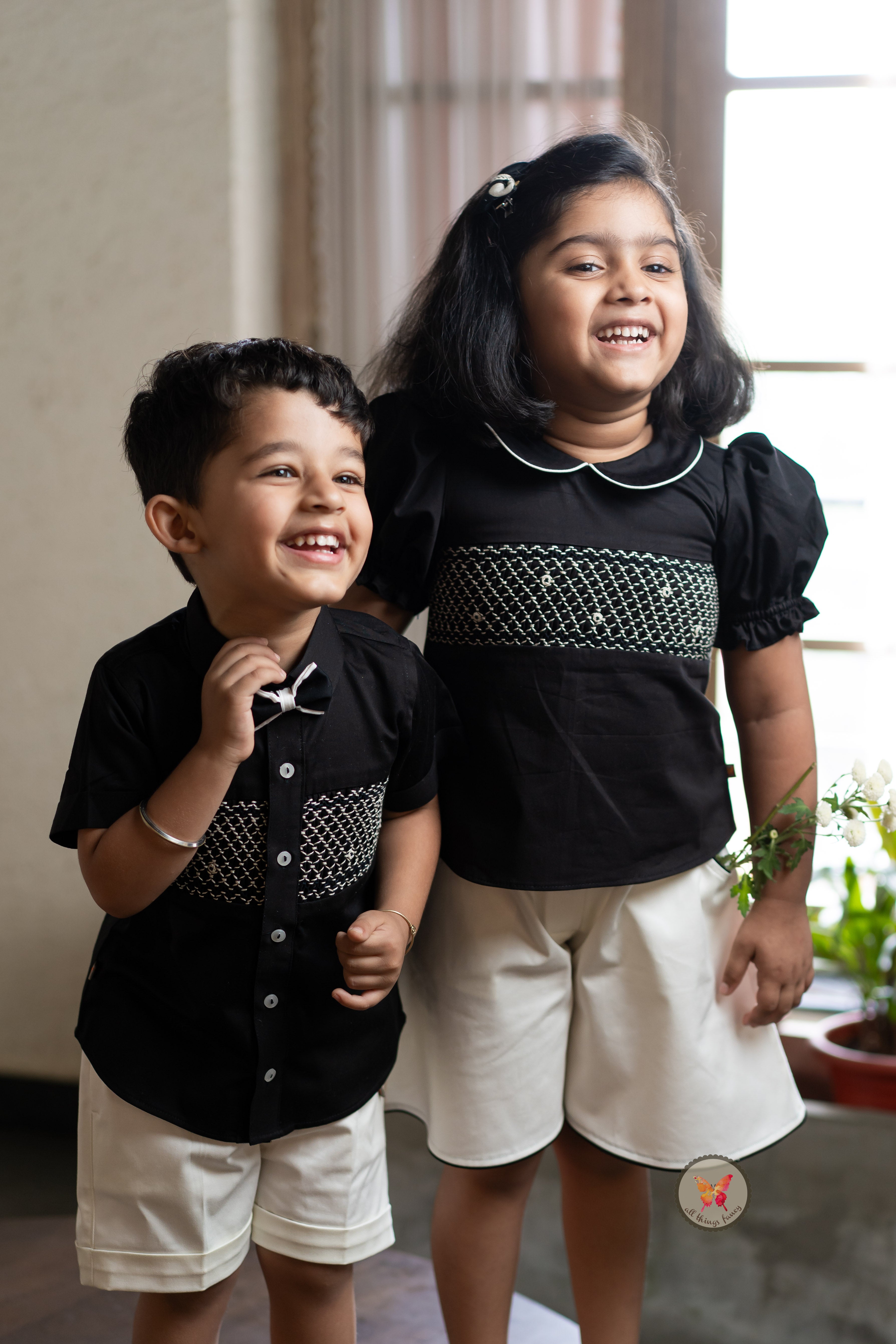 Monochrome Smocked Skorts Set