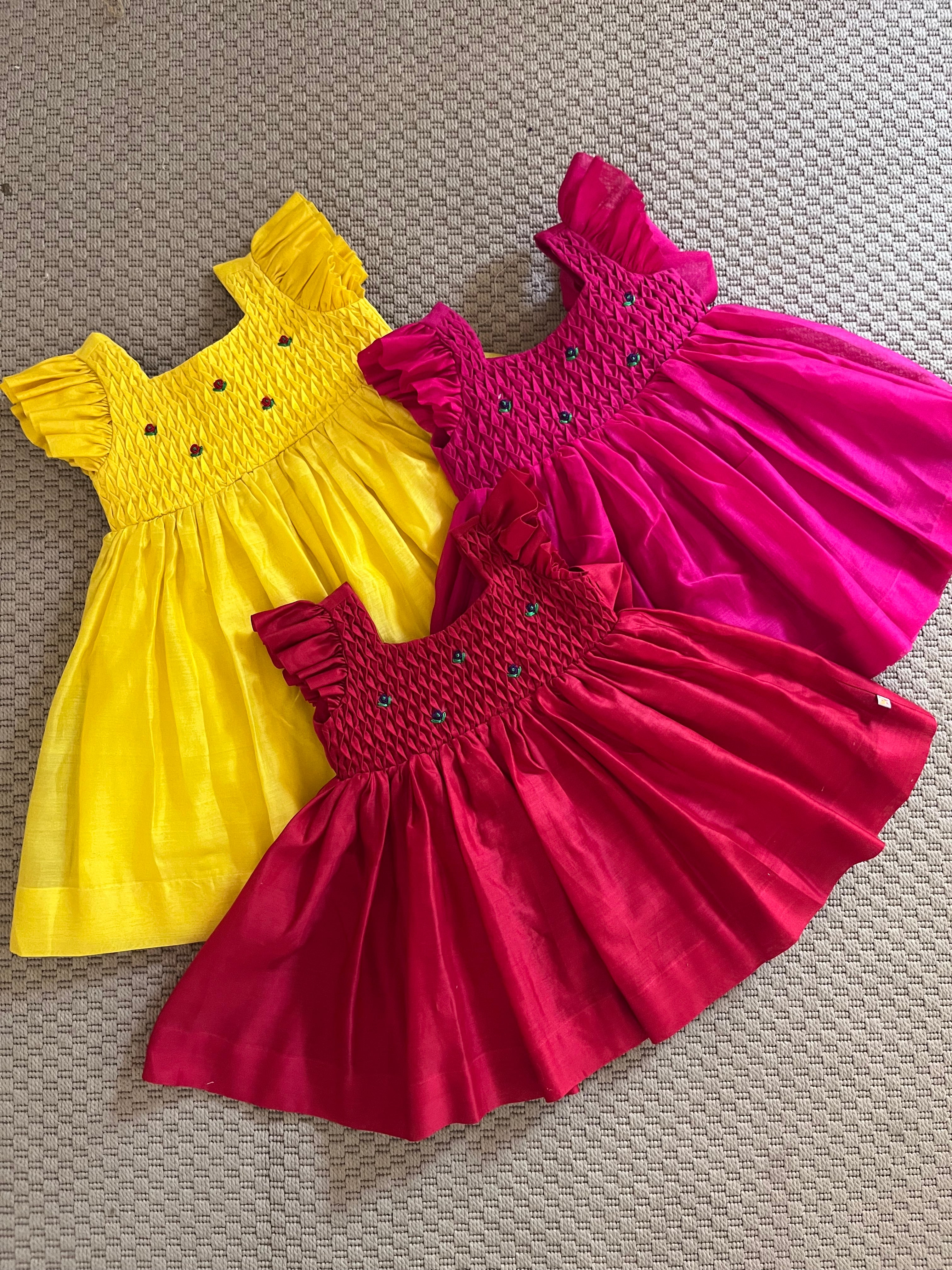 Honeycomb Bunny Tie Rosette Dress- Red