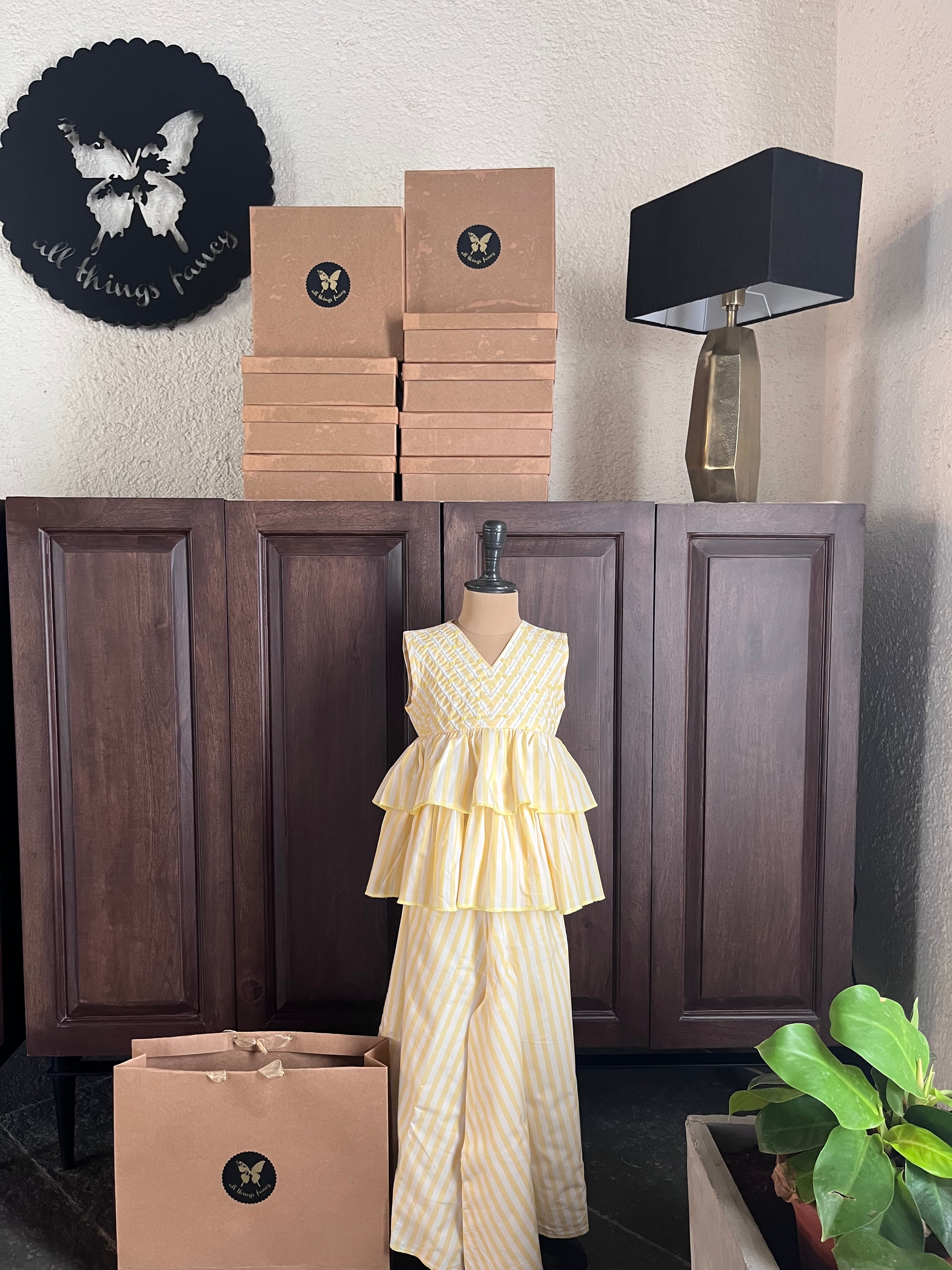 Striped Sharara Set - Yellow