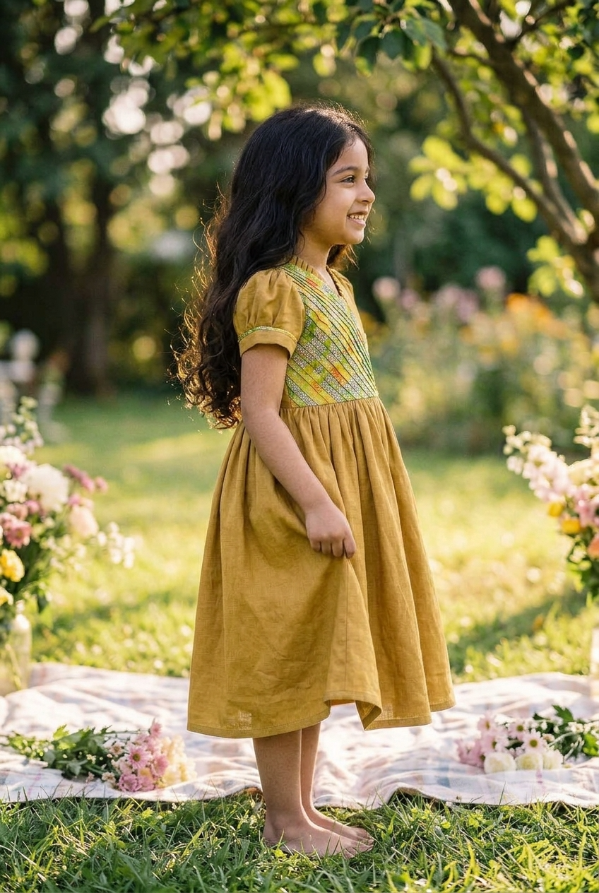 Mustard Angrakha Dress