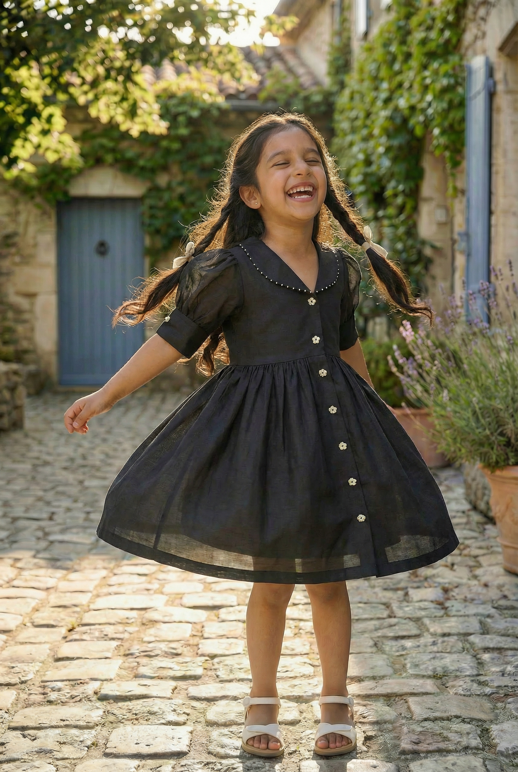 Pearl Edged Shirt Dress- Black