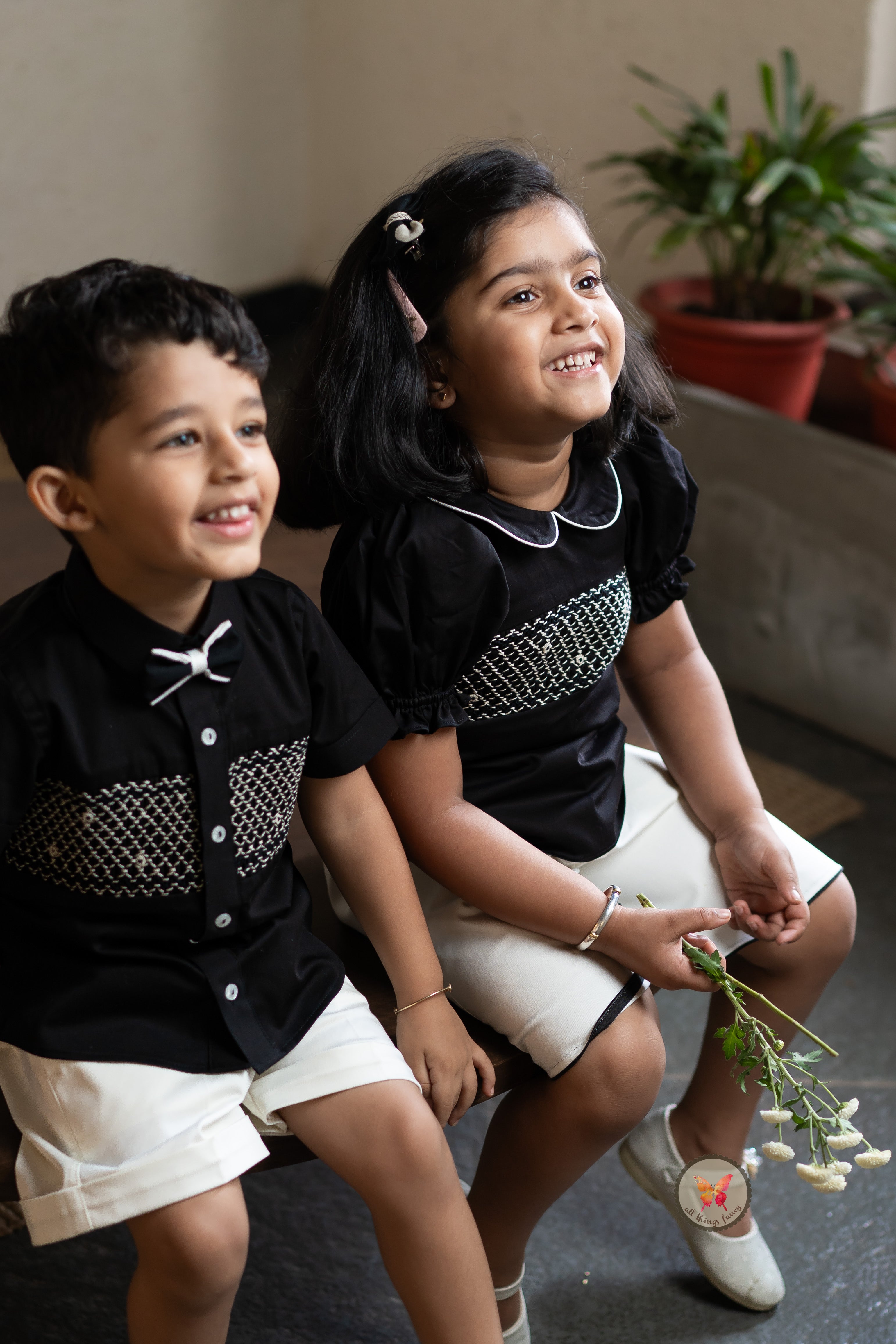 Monochrome Smocked Skorts Set