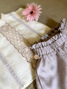 Lavender Smocking Paperbag shorts set