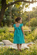 Load image into Gallery viewer, Bunny Tie Scallop Dress- teal
