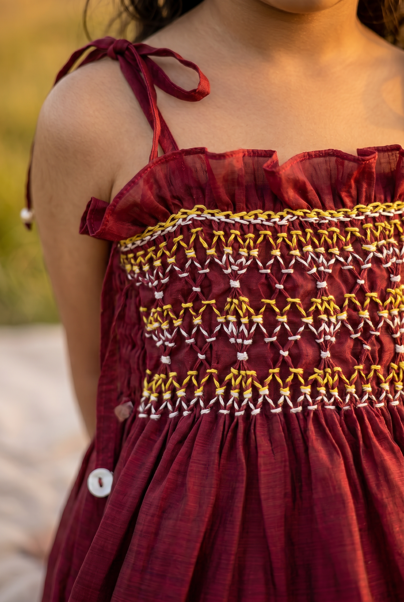 Red Noodle Strap Smocked Dress