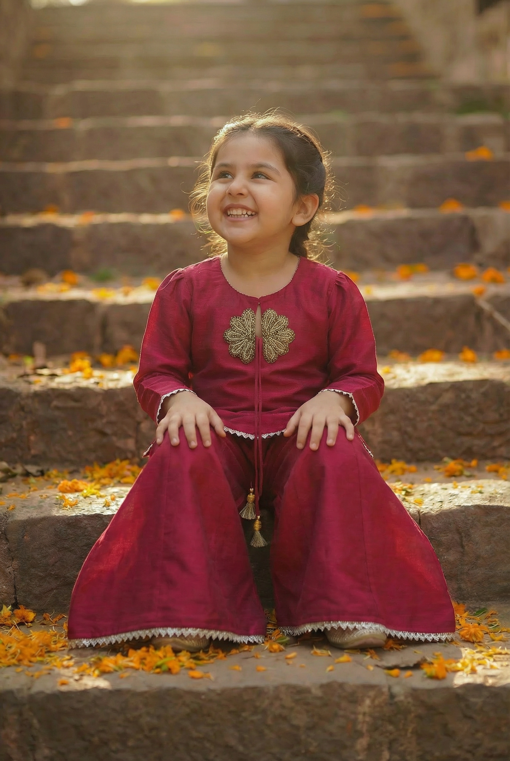 Sunehera Phool Sharara Set- Ruby Red