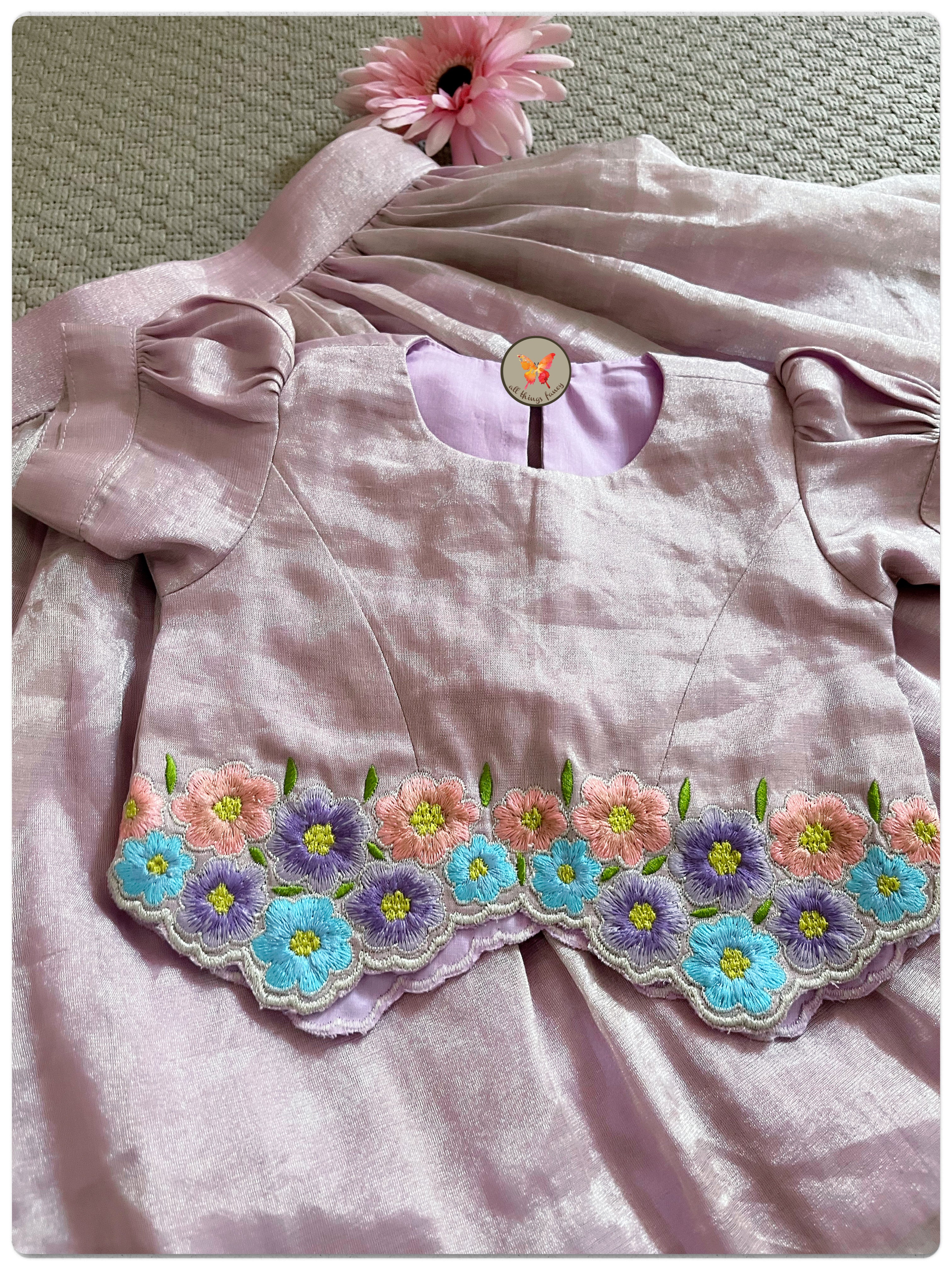Embroidered Tissue Lehenga Set- Lavender