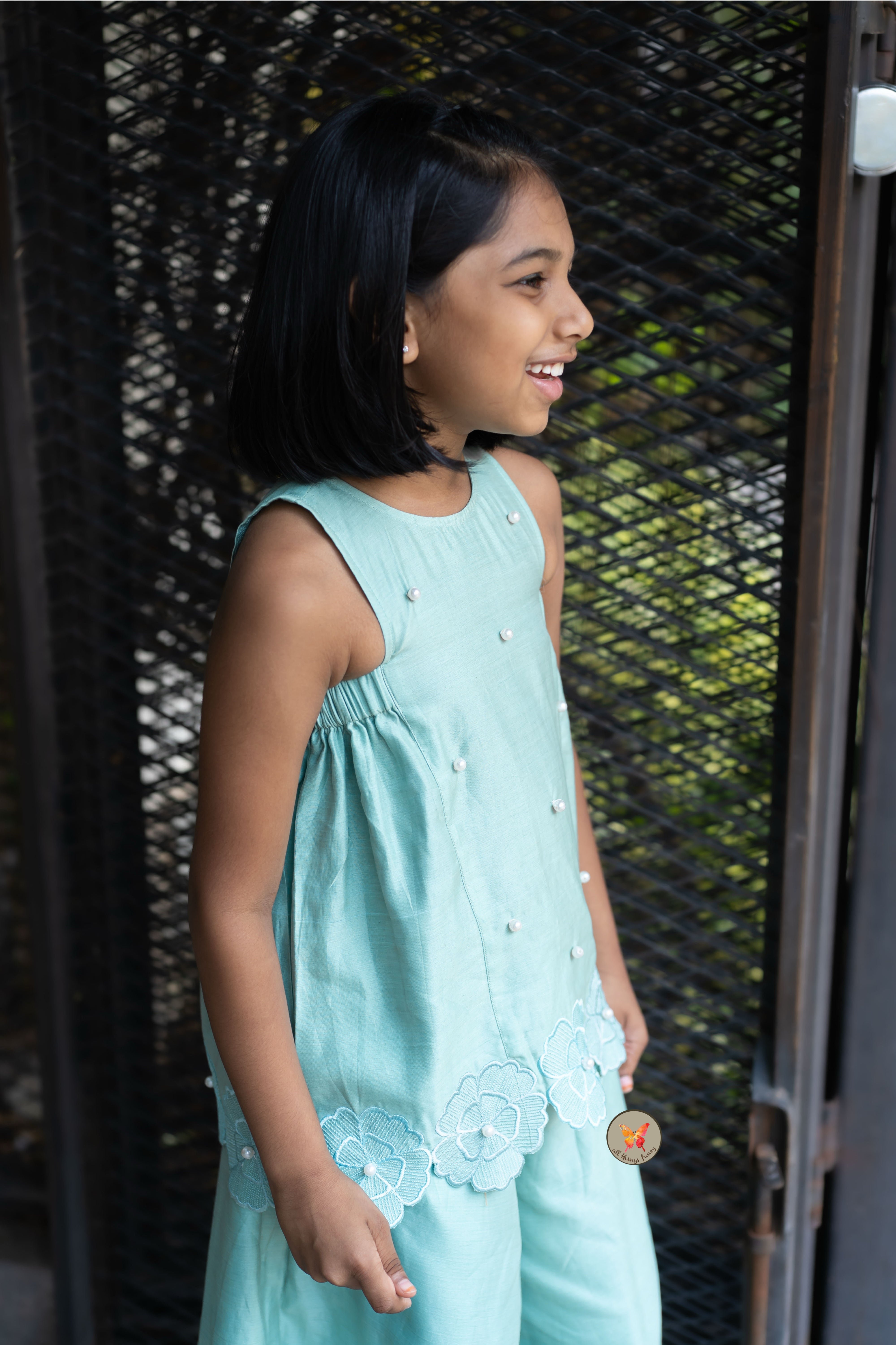 The Phool Sharara Set - Soft Teal