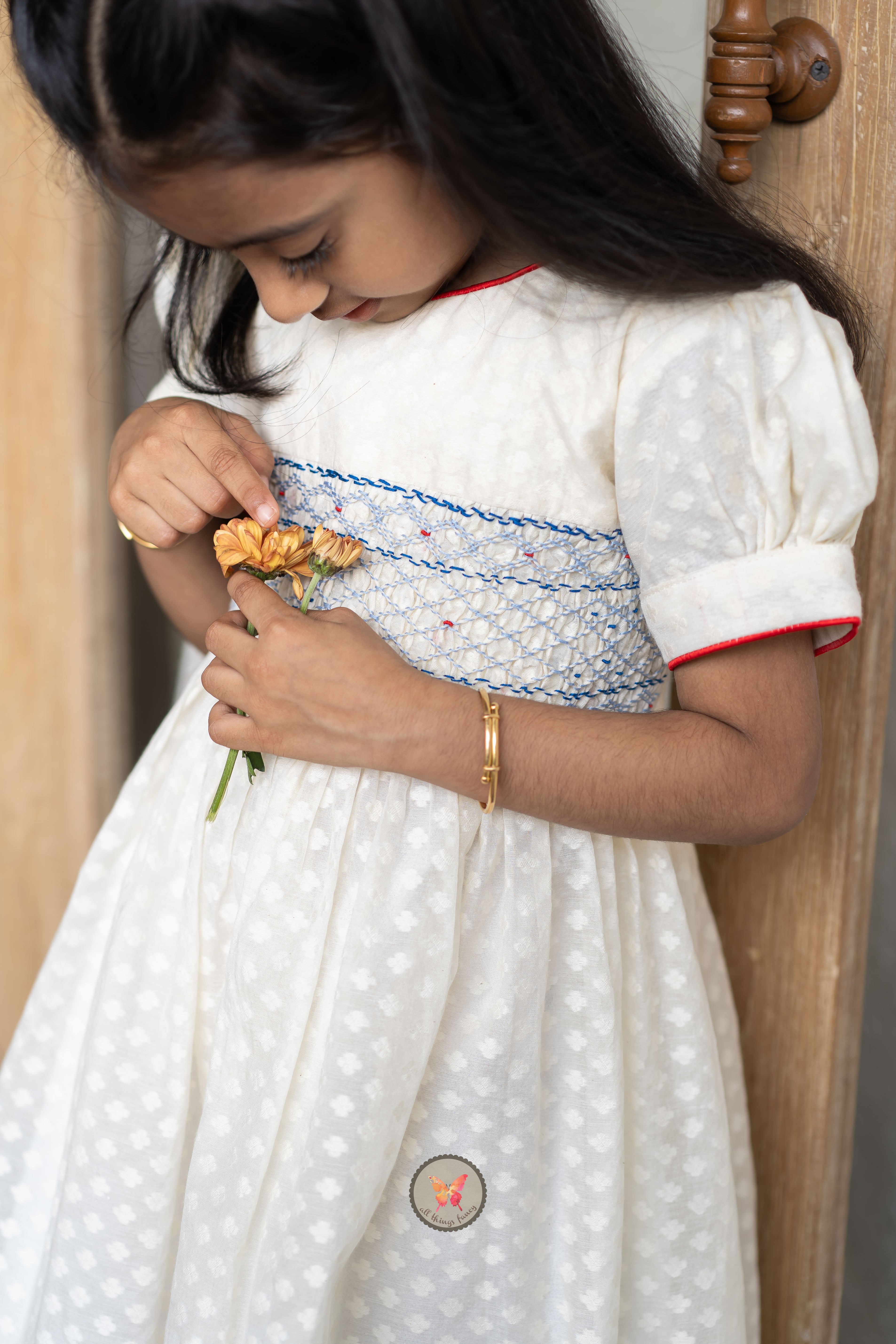 Textured Chanderi Handsmocked Frock