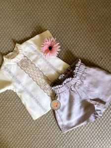 Lavender Smocking Paperbag shorts set