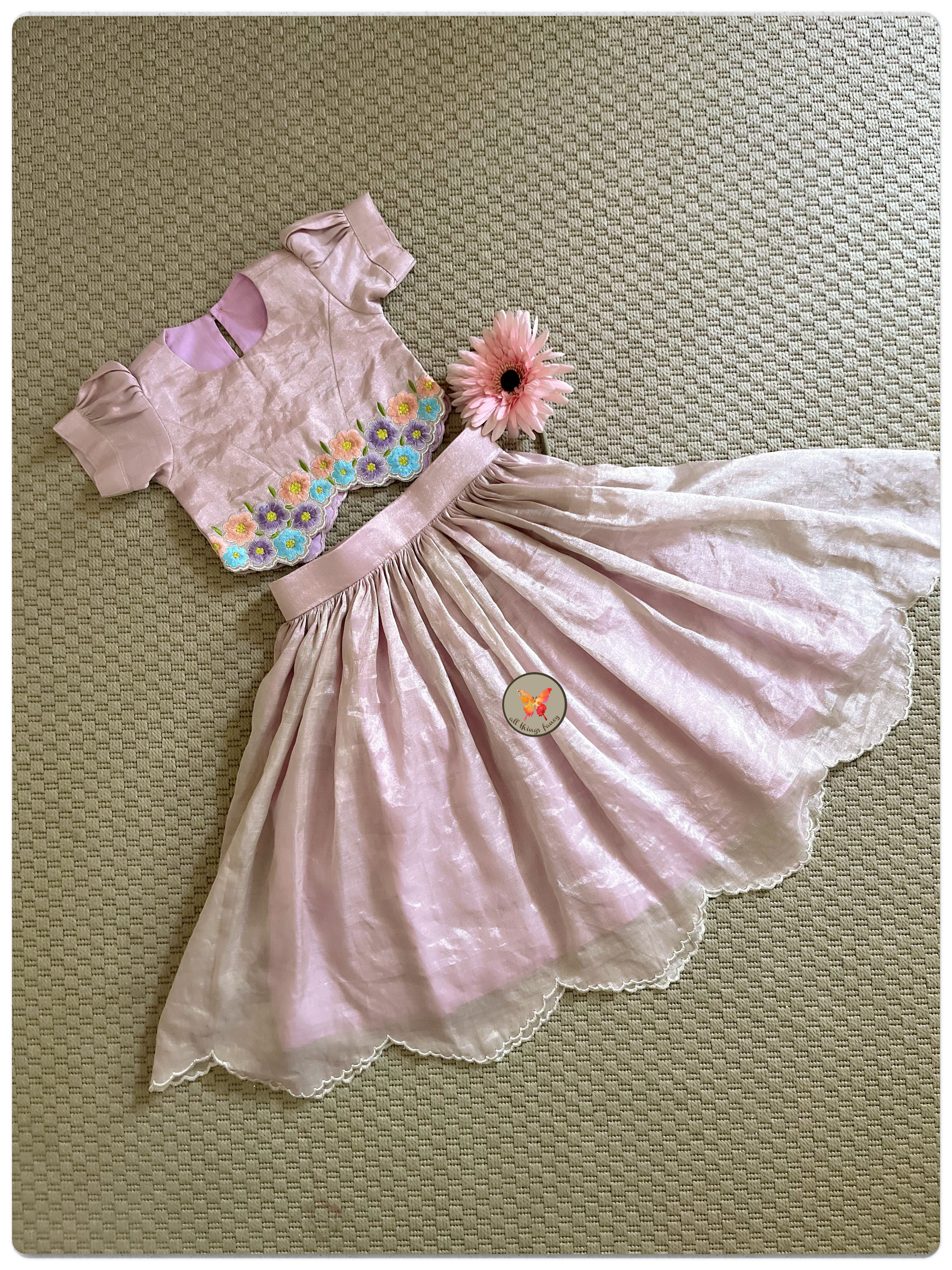 Embroidered Tissue Lehenga Set- Lavender