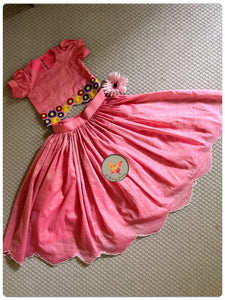 Embroidered Tissue Lehenga Set- Pink