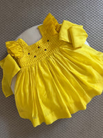 Load image into Gallery viewer, Honeycomb Bunny Tie Rosette Dress- Yellow
