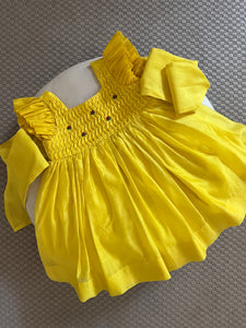 Honeycomb Bunny Tie Rosette Dress- Yellow