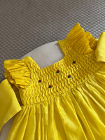 Load image into Gallery viewer, Honeycomb Bunny Tie Rosette Dress- Yellow
