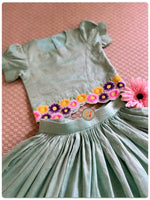 Load image into Gallery viewer, Embroidered Tissue Lehenga Set- Green
