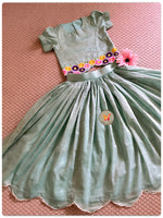 Load image into Gallery viewer, Embroidered Tissue Lehenga Set- Green
