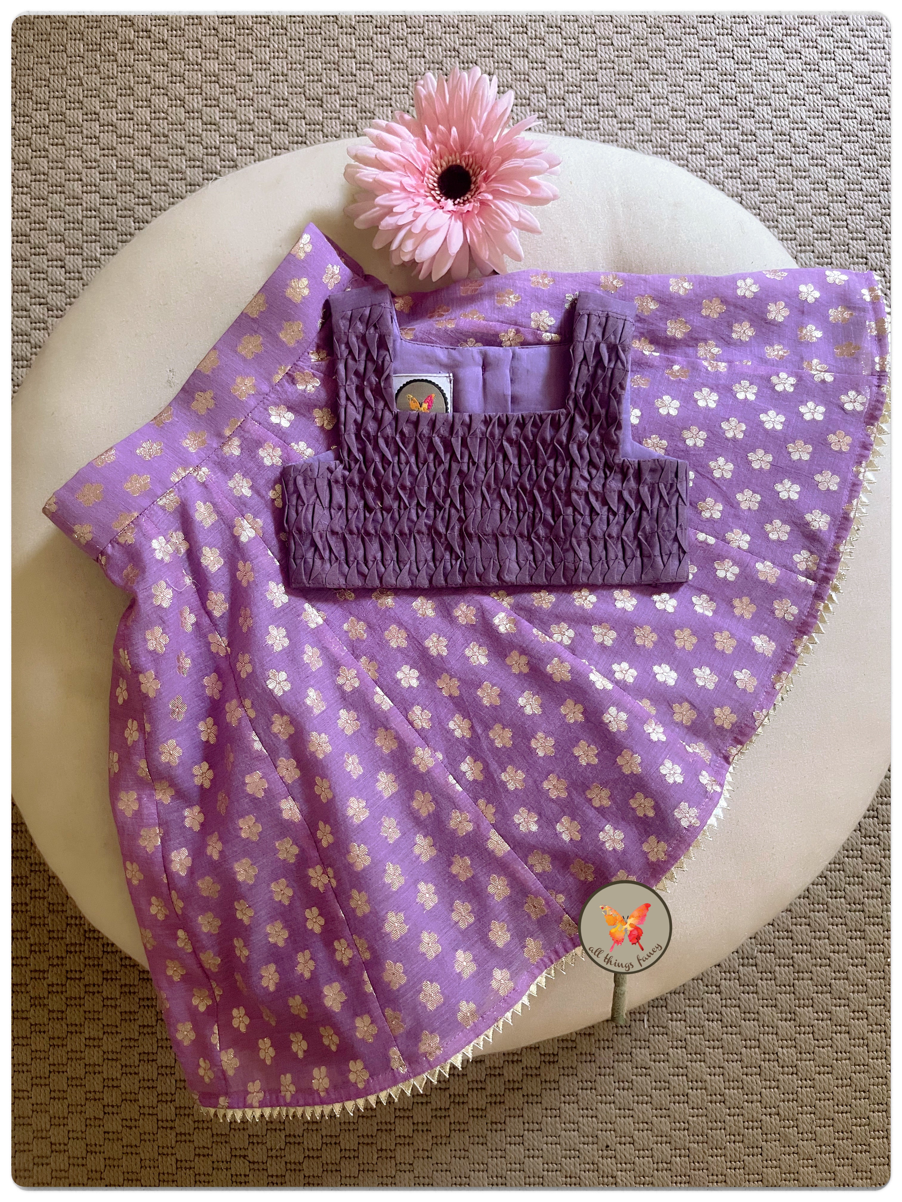 Chanderi Benaras Panelled Lehenga Set- Lavender