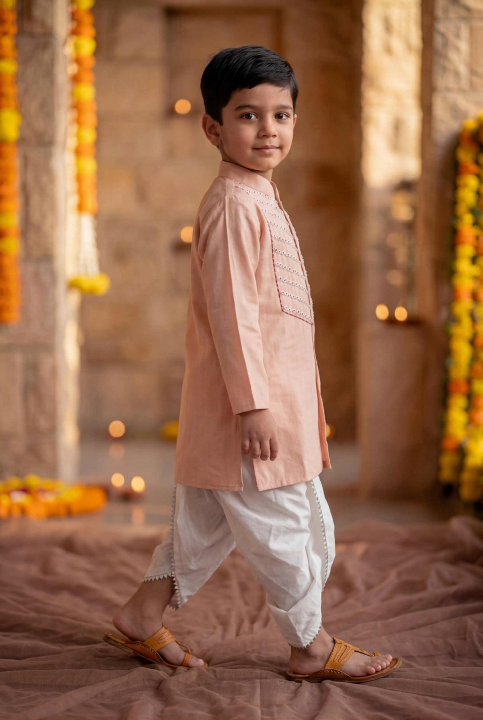 Moti wala kurta set- peach