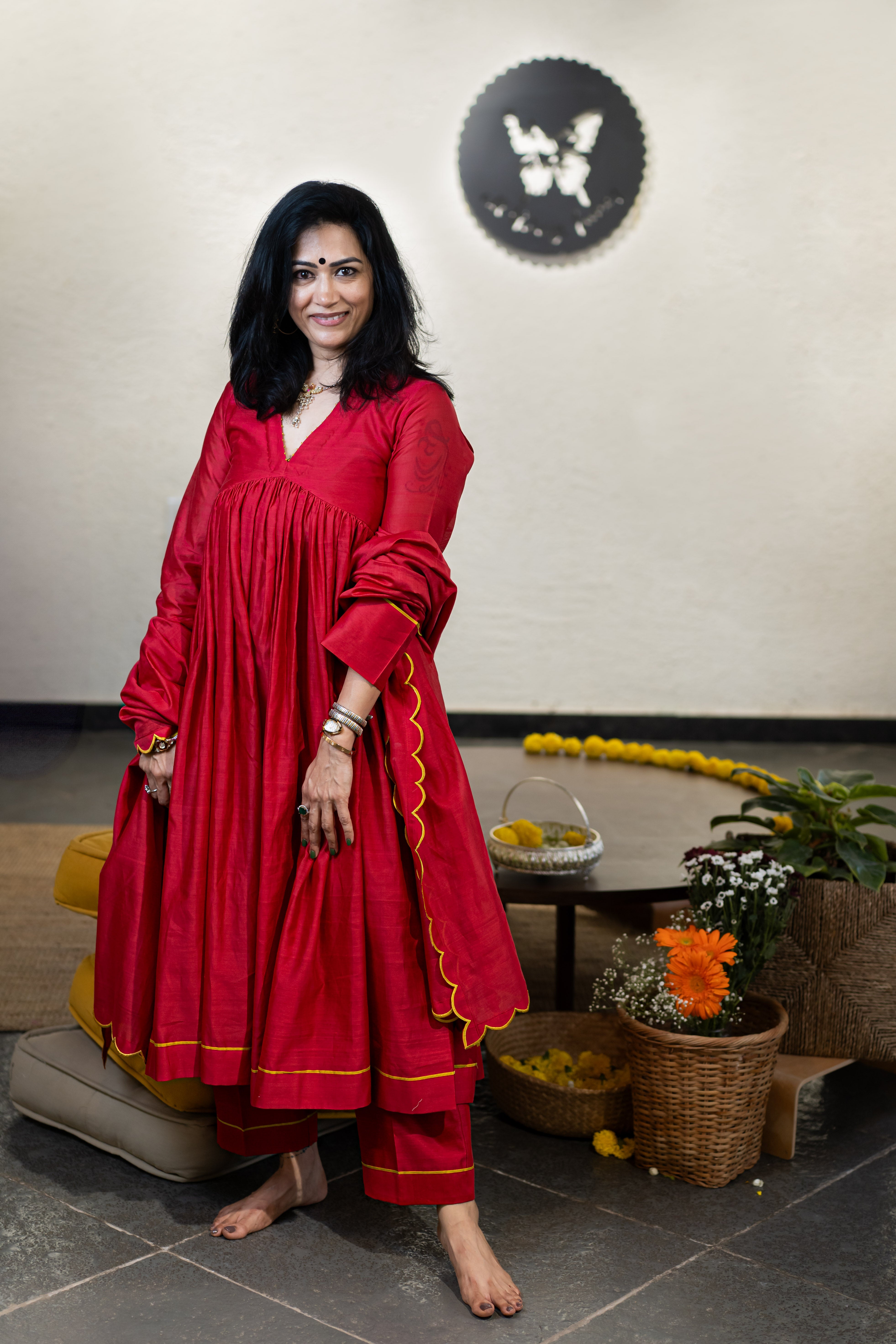 Gherewala Kurta Set- Ruby Red