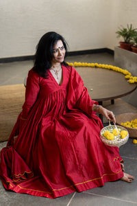 Gherewala Kurta Set- Ruby Red
